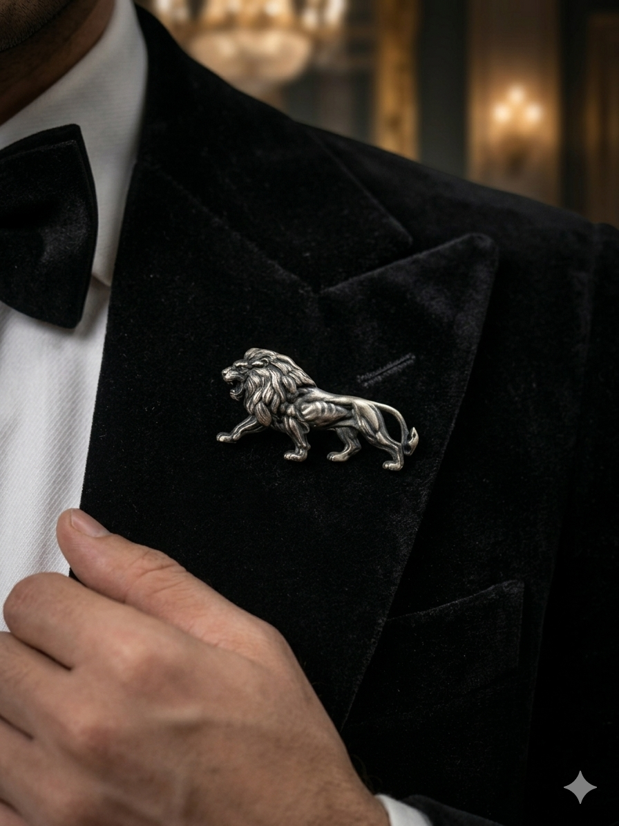 Pure Silver Regal Leo Brooch