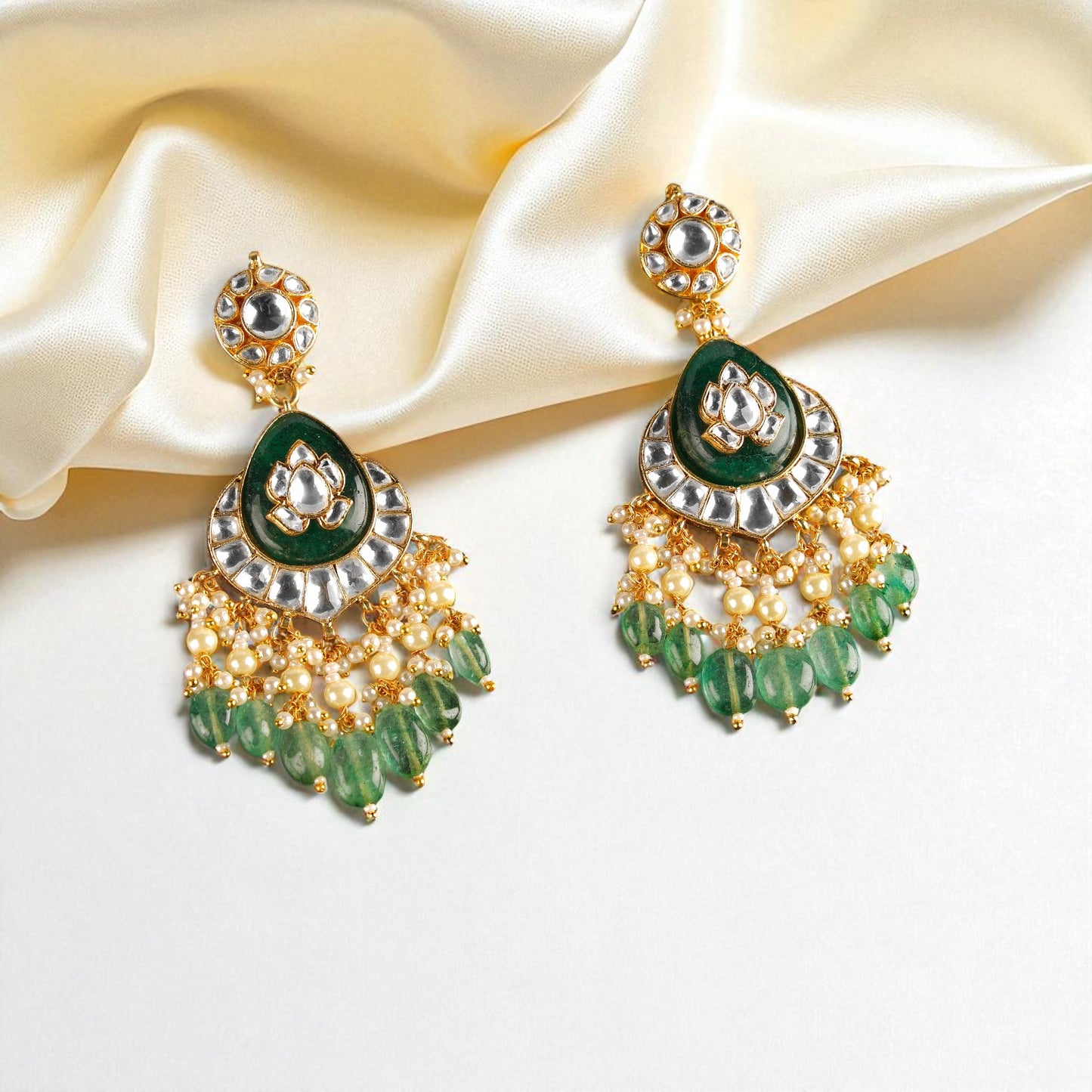Silver Emerald Jhumkas