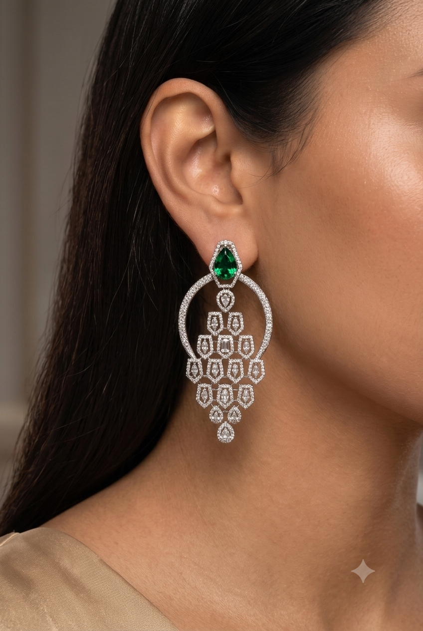 Noir Mesh Emerald Danglers
