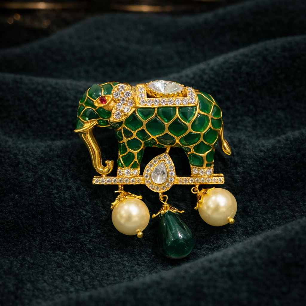 Pure Silver Meenakari Brooch