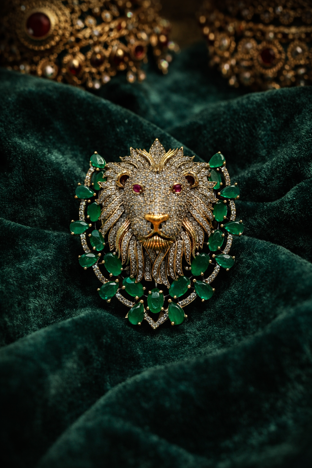 Royal Emerald Lion Brooch