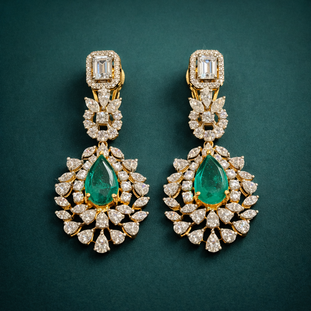 Pure Silver Emerald Earrings