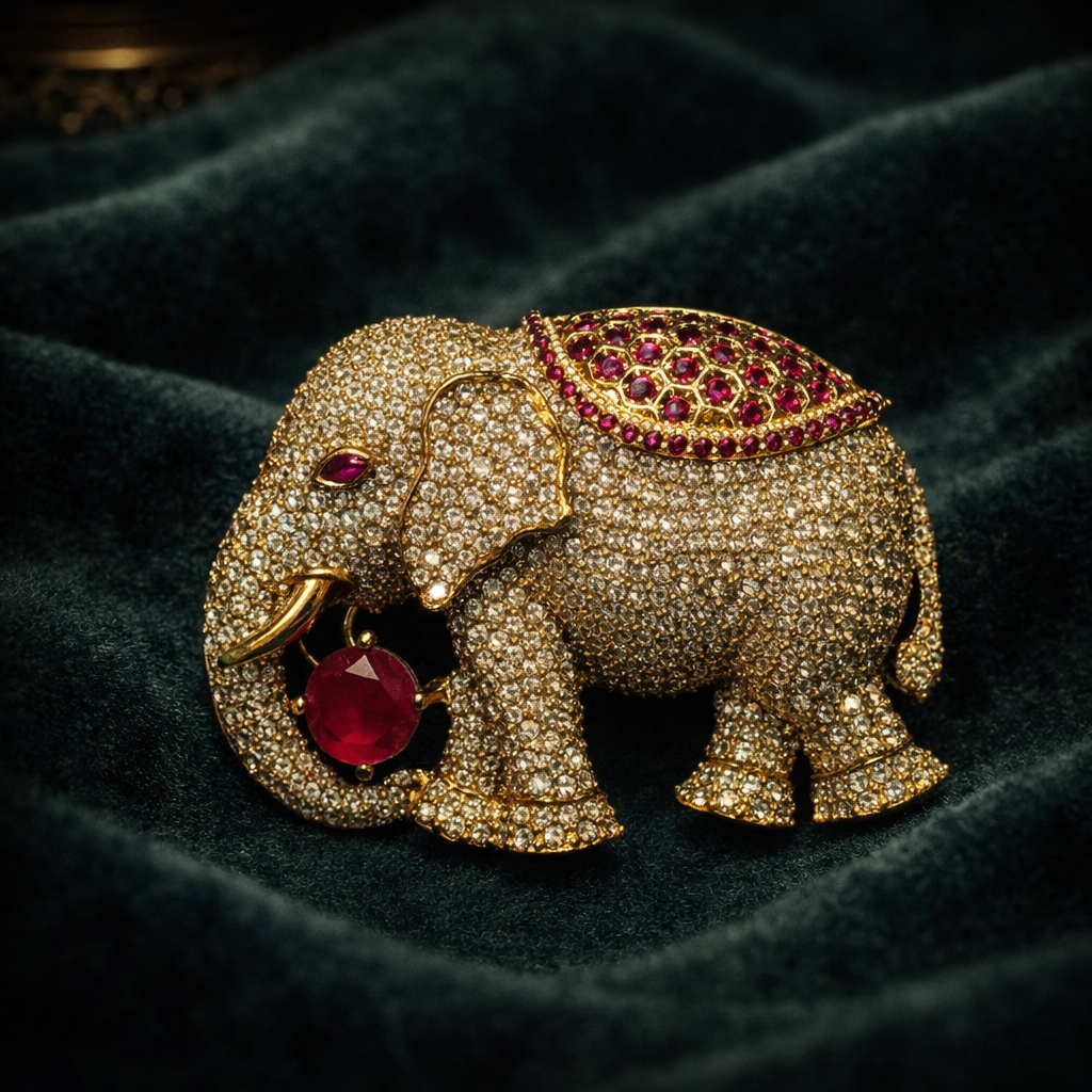 Ruby Elephant Brooch