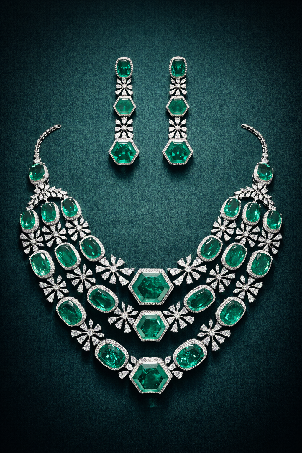 Emerald Triple Brilliance Necklace Set
