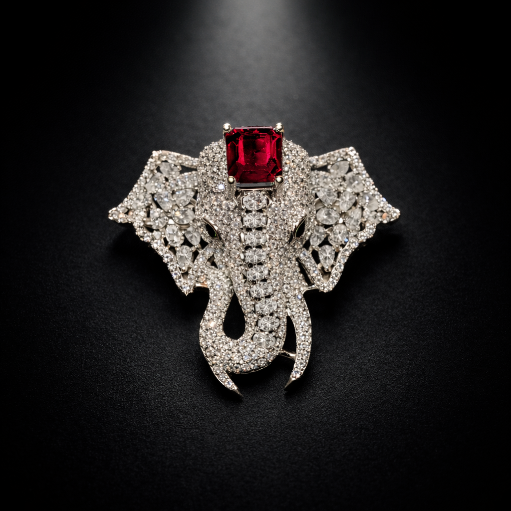 Luxe Ruby Elephant Brooch