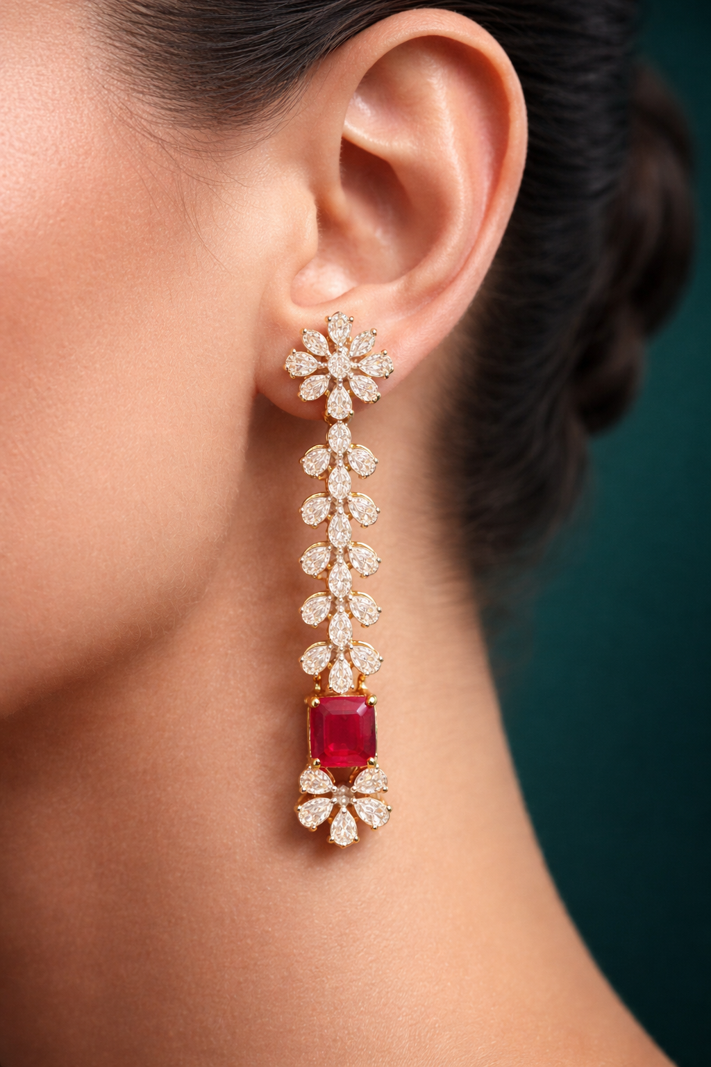 Pure Silver Ruby Danglers