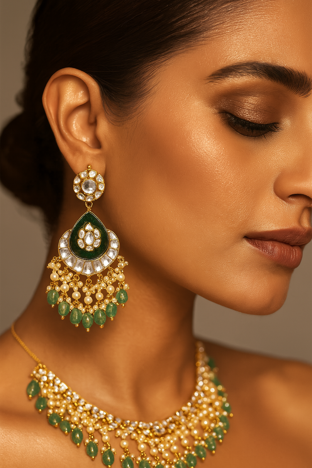 Silver Emerald Jhumkas