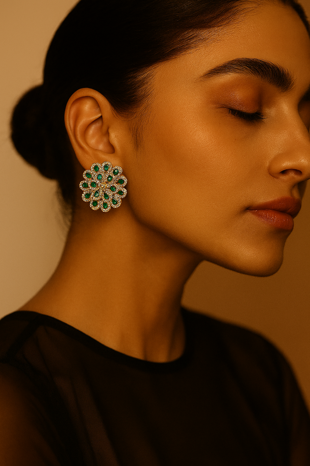 Green Floral Studs