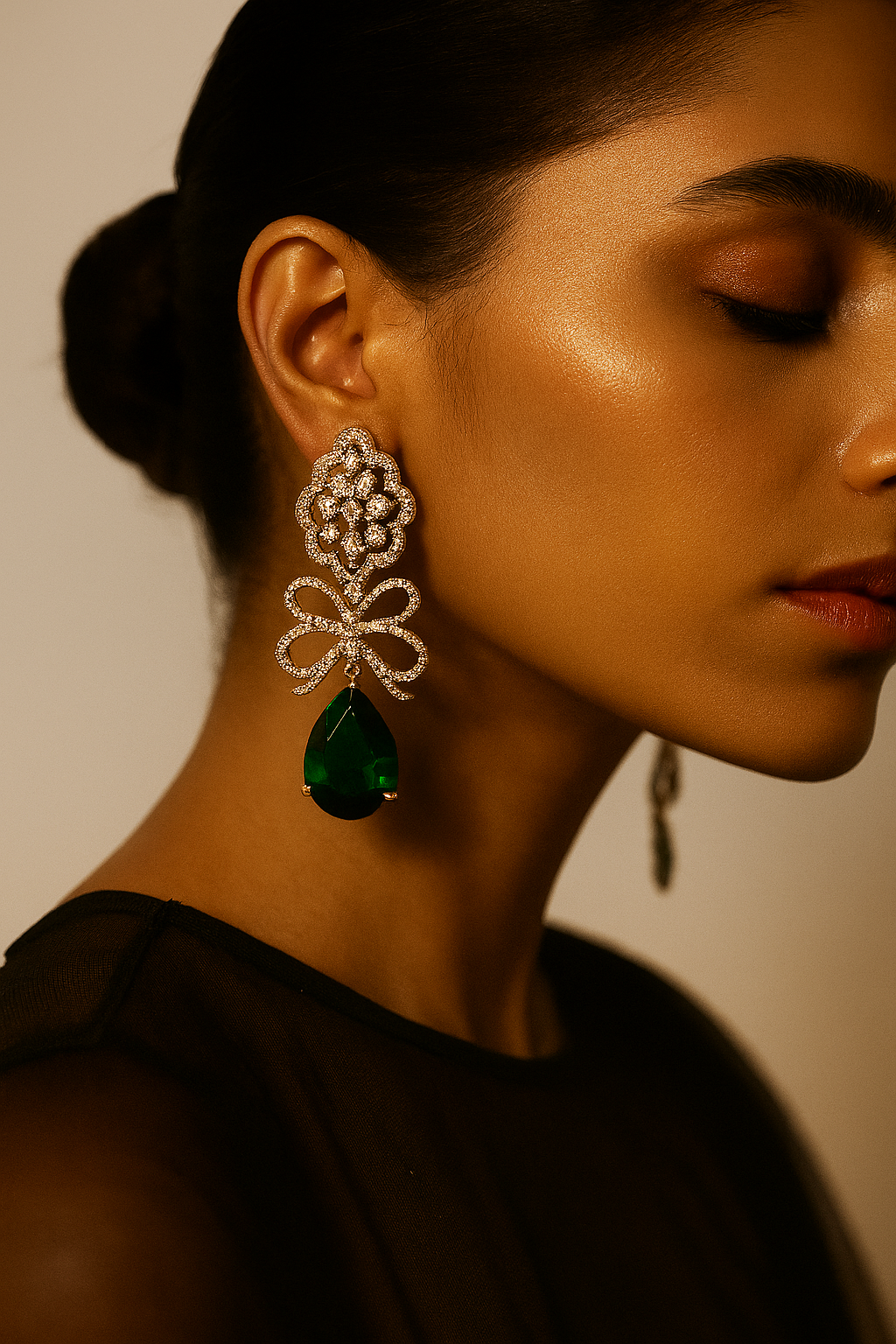 Green Teardrop Bow Earrings