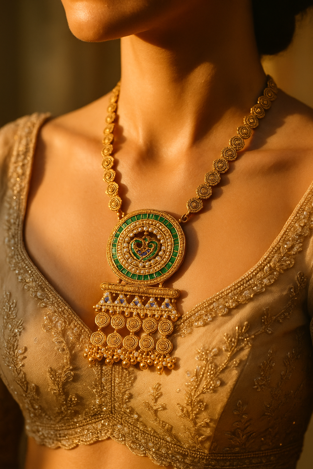 Silver Emerald Sunburst Necklace