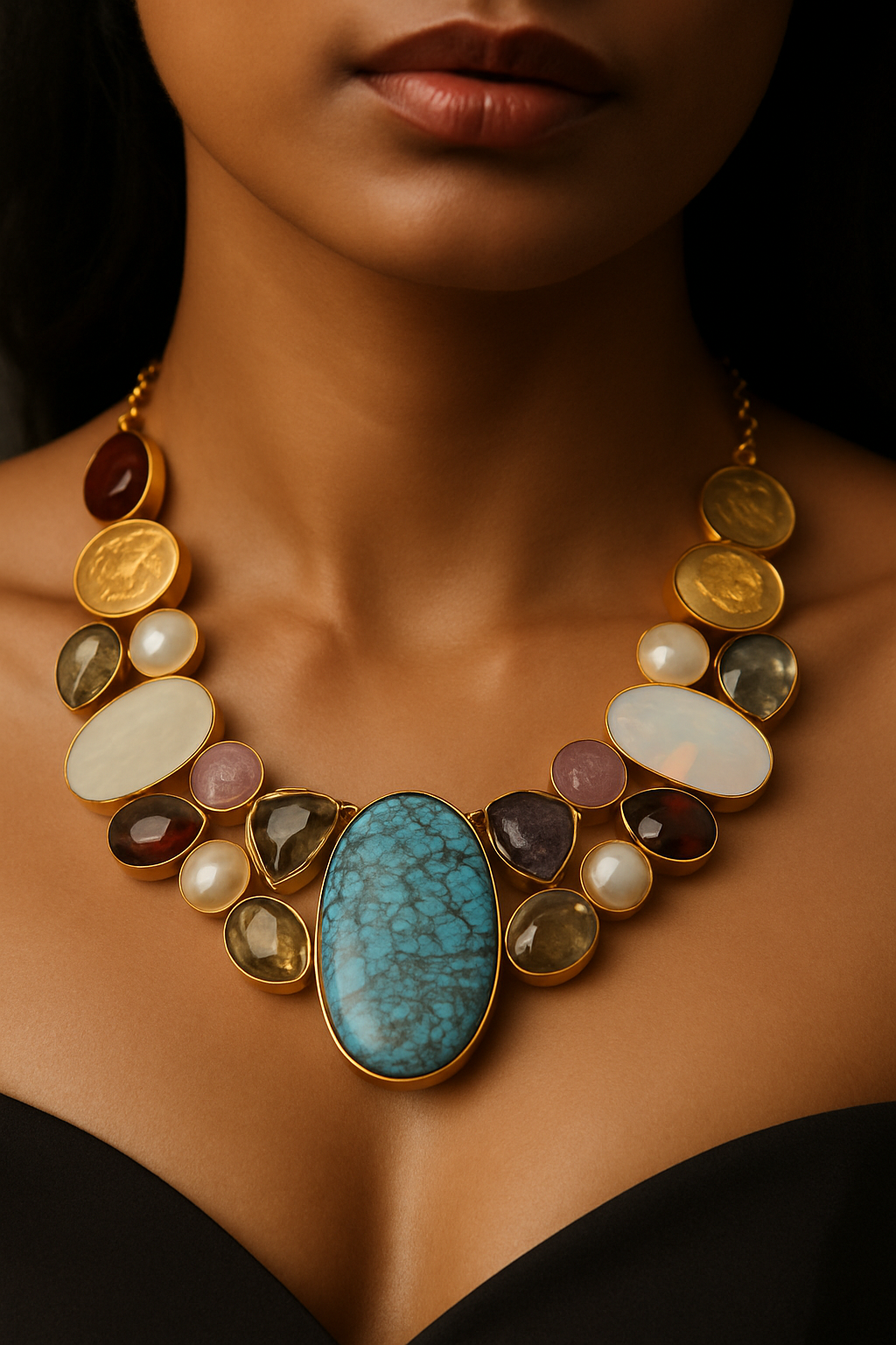 Coin & Turquoise Statement Necklace