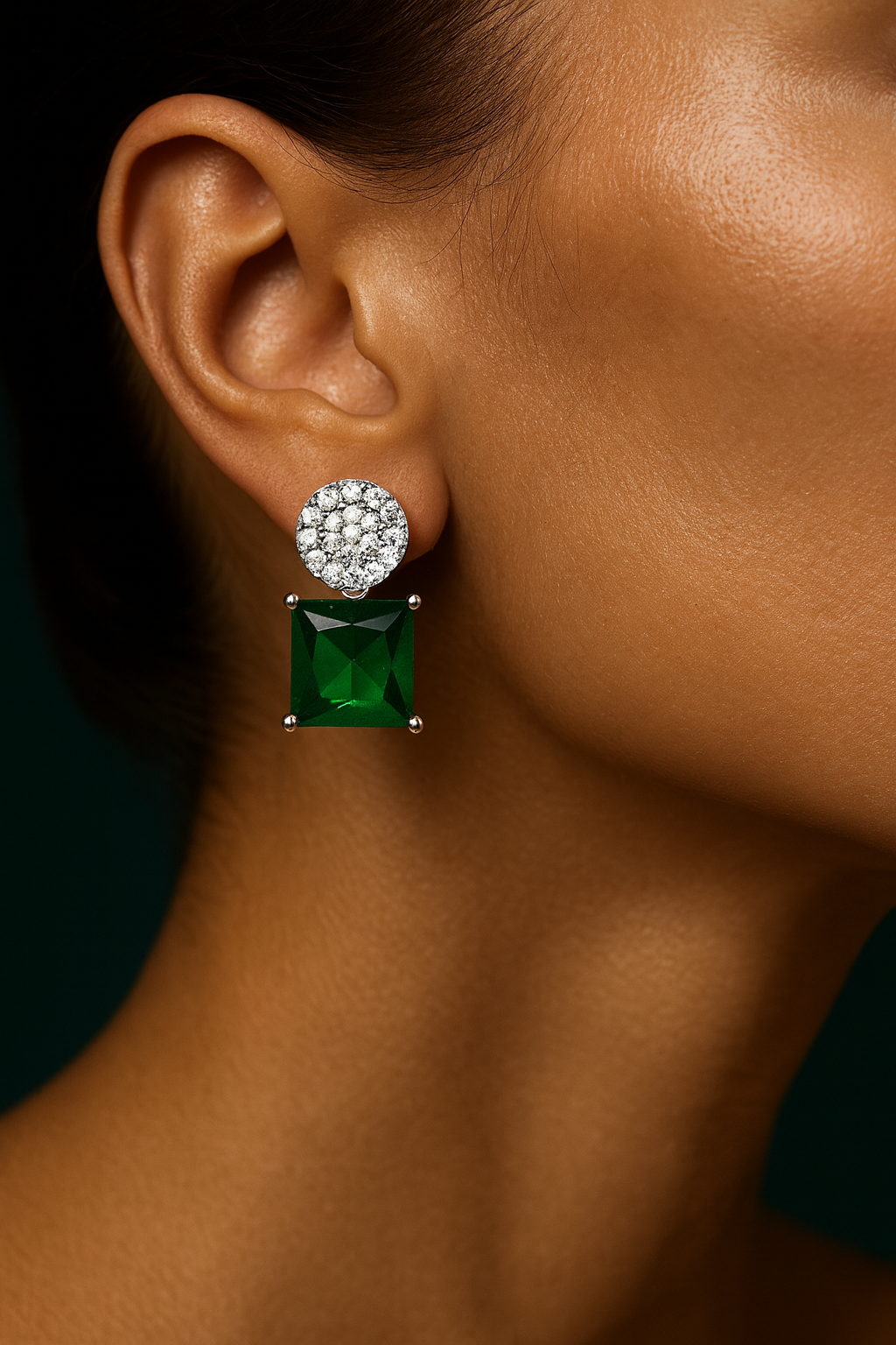 Round Halo Emerald Studs