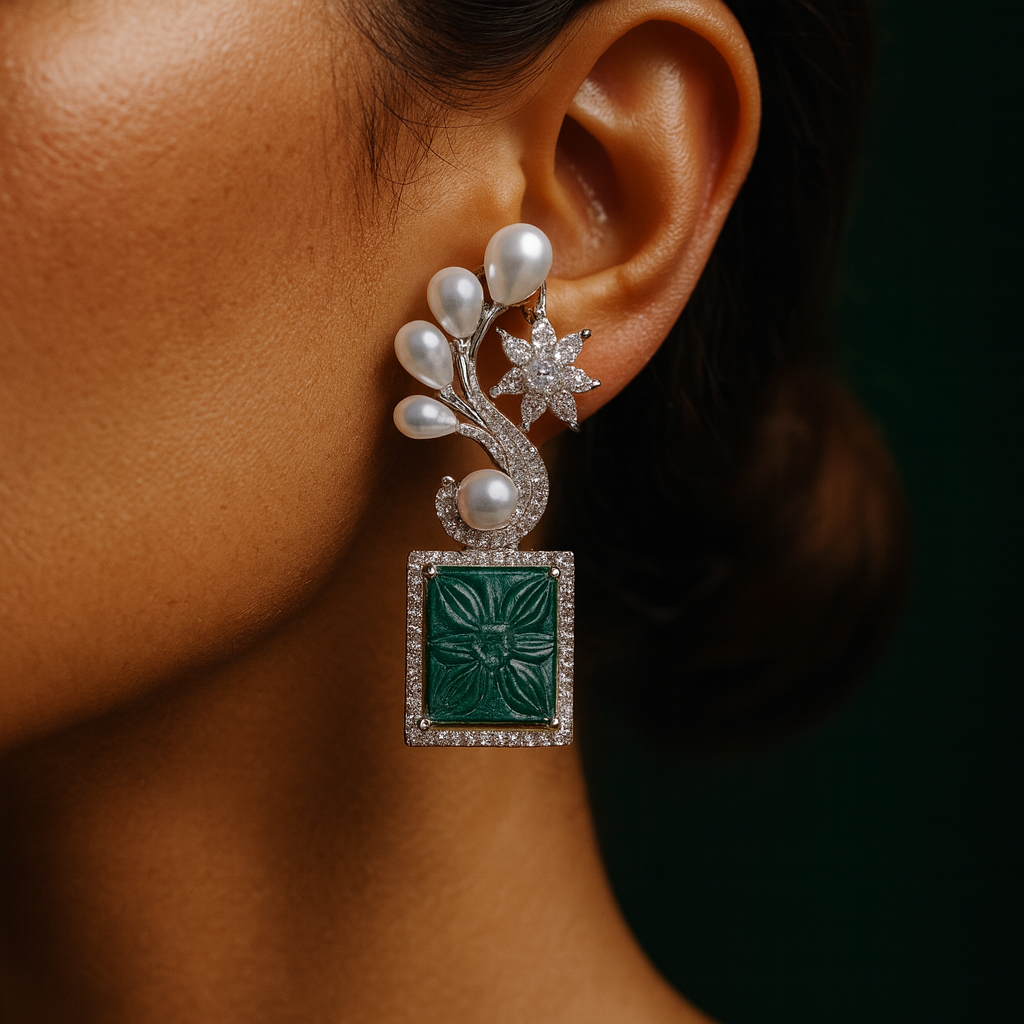 Pearl Emerald Earrings