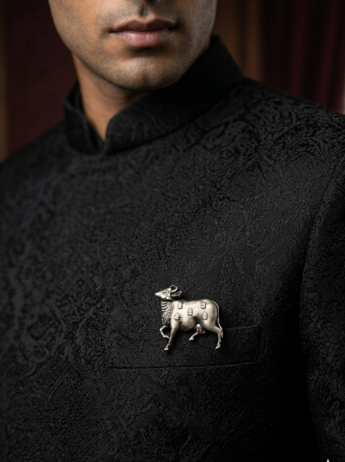 Pure Silver Nandi Brooch
