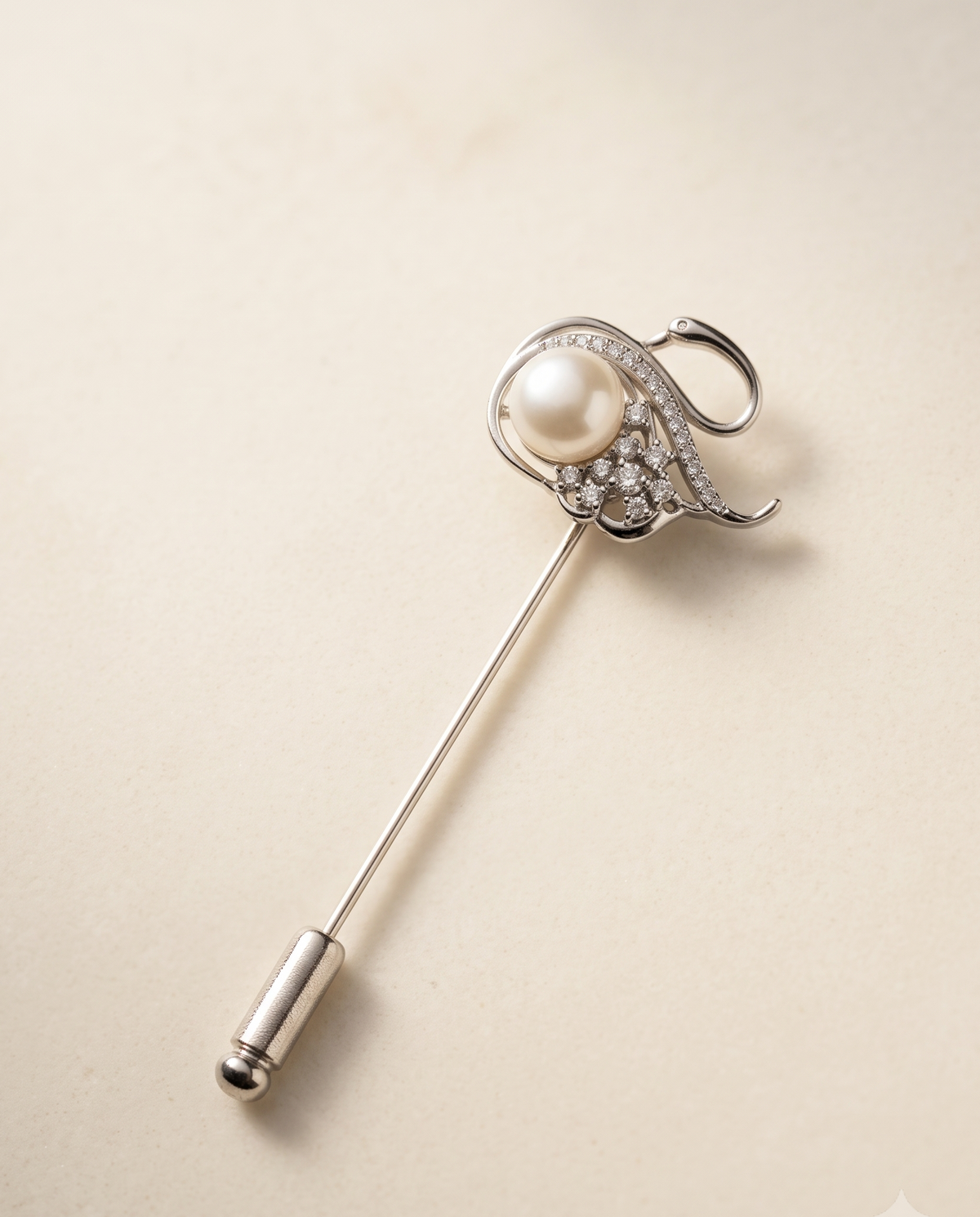 Pure Silver Pearl Swan Lapel Pin