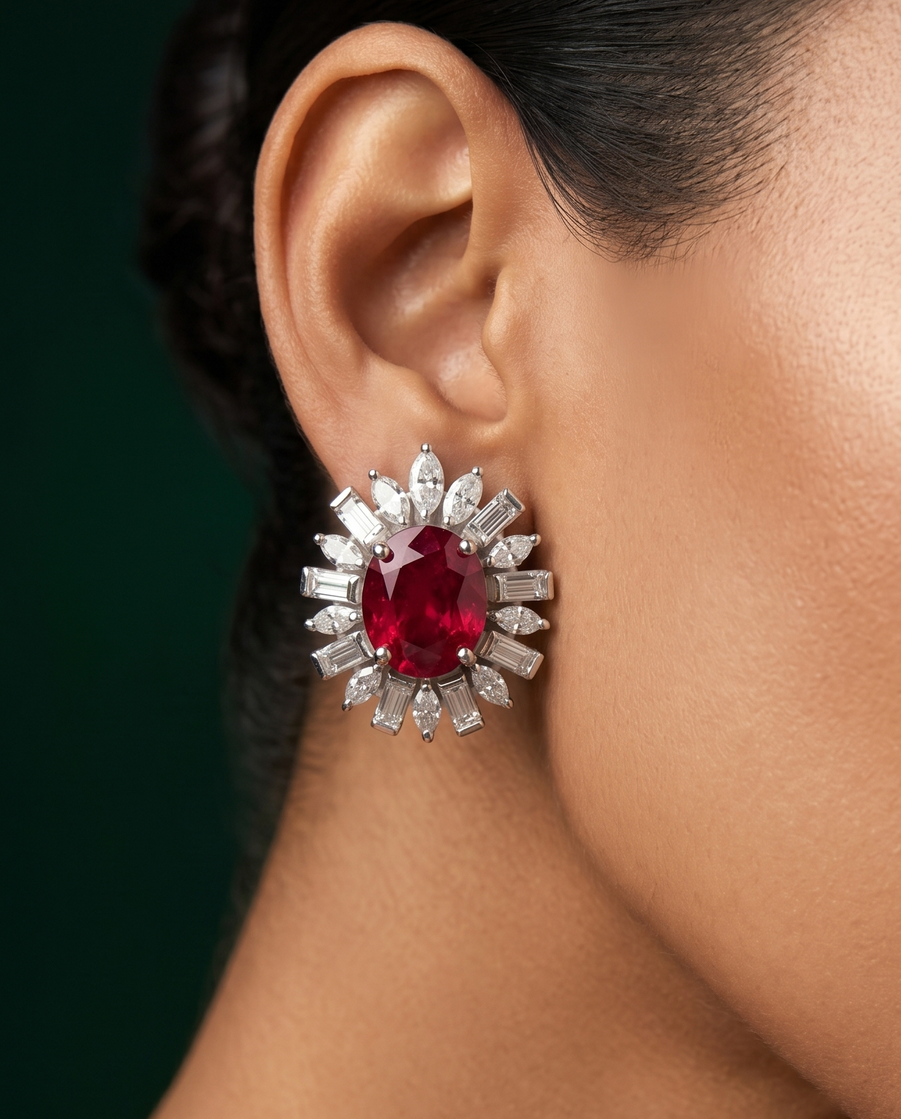 Pure Silver Ruby Starburst Studs