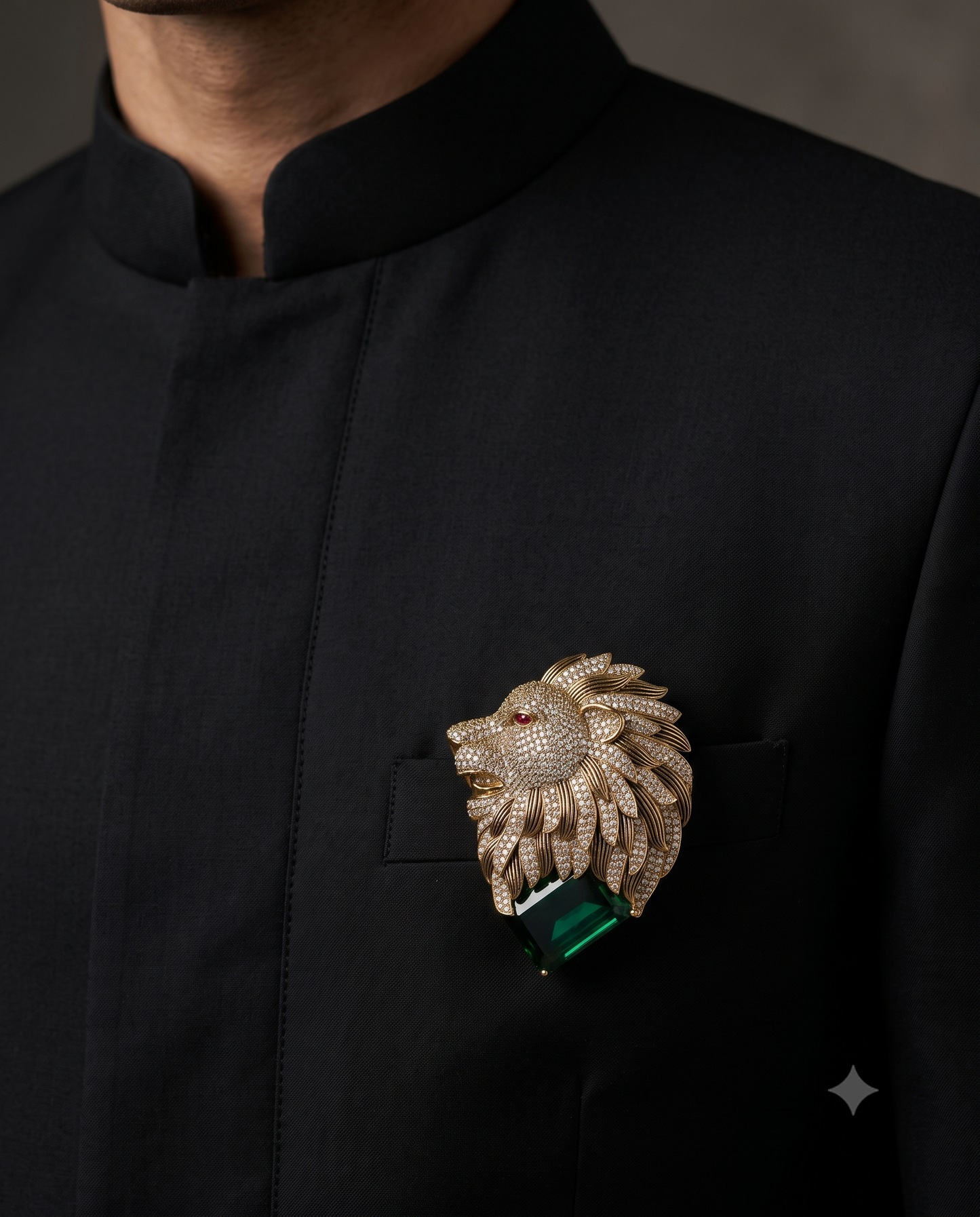 Emerald Regalia Lion Brooch