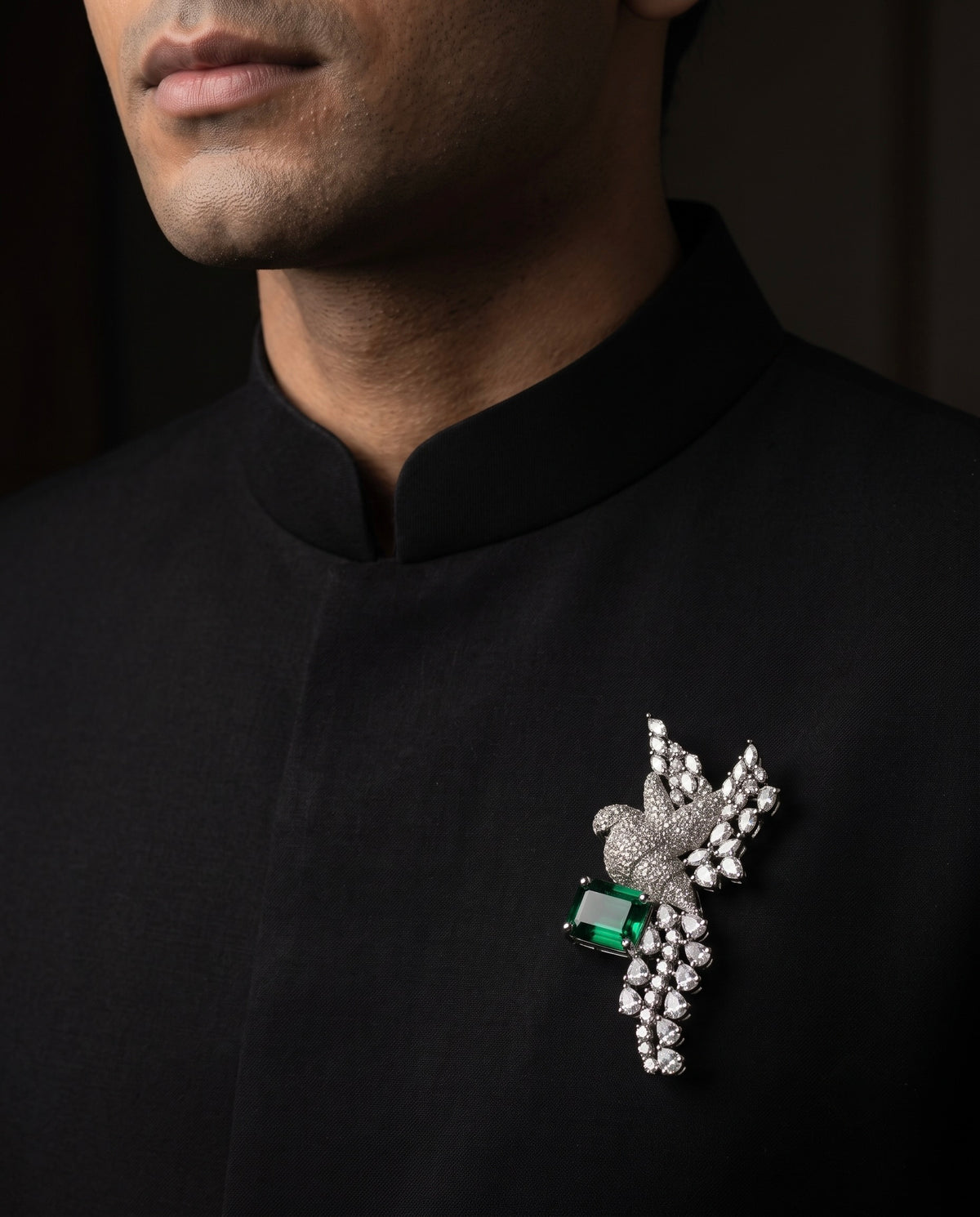 Pure Silver Maharaja's Falcon Brooch
