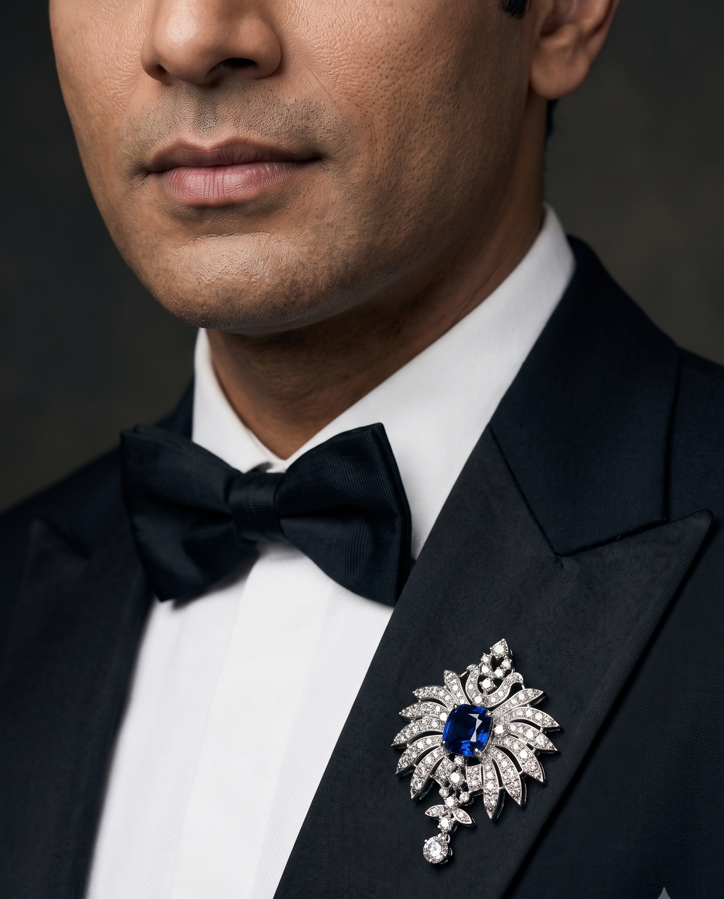 Pure Silver Sapphire Plume Brooch