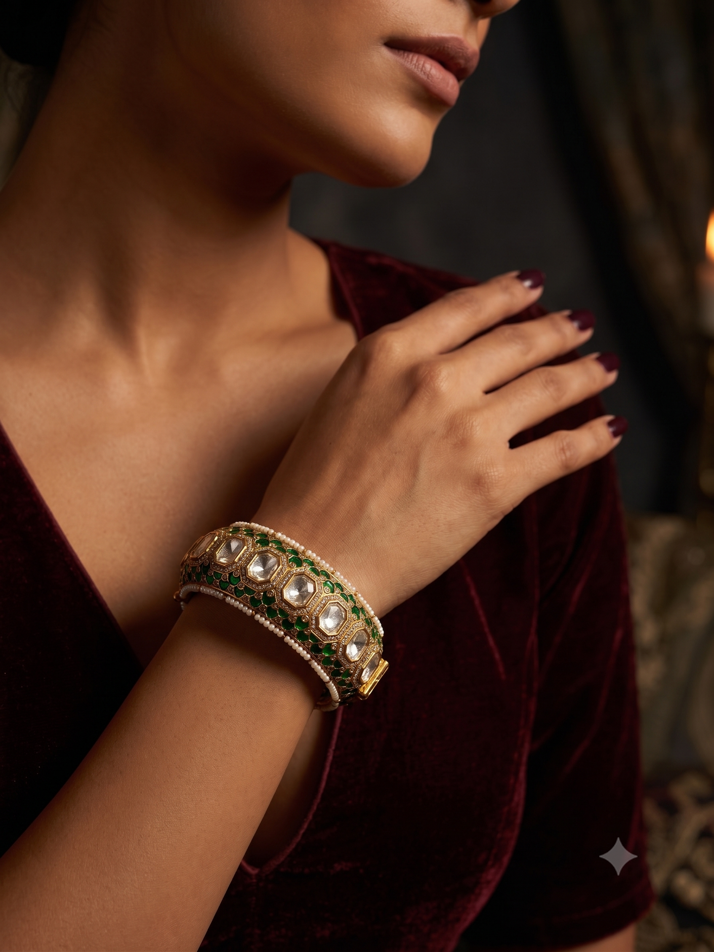 Emerald Polki Kada Bracelet