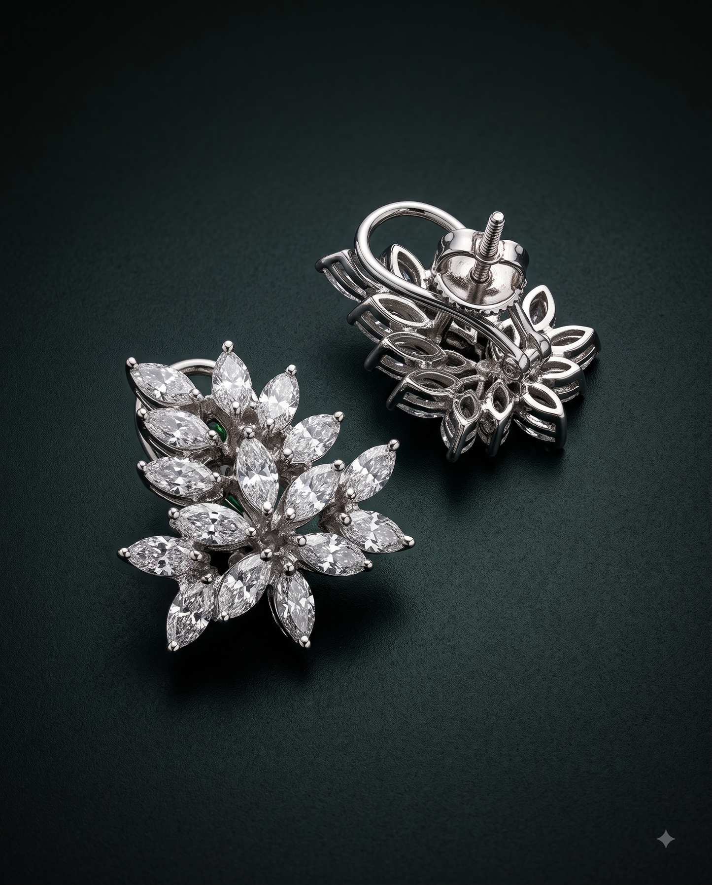 Pure Silver Marquise Floral Studs