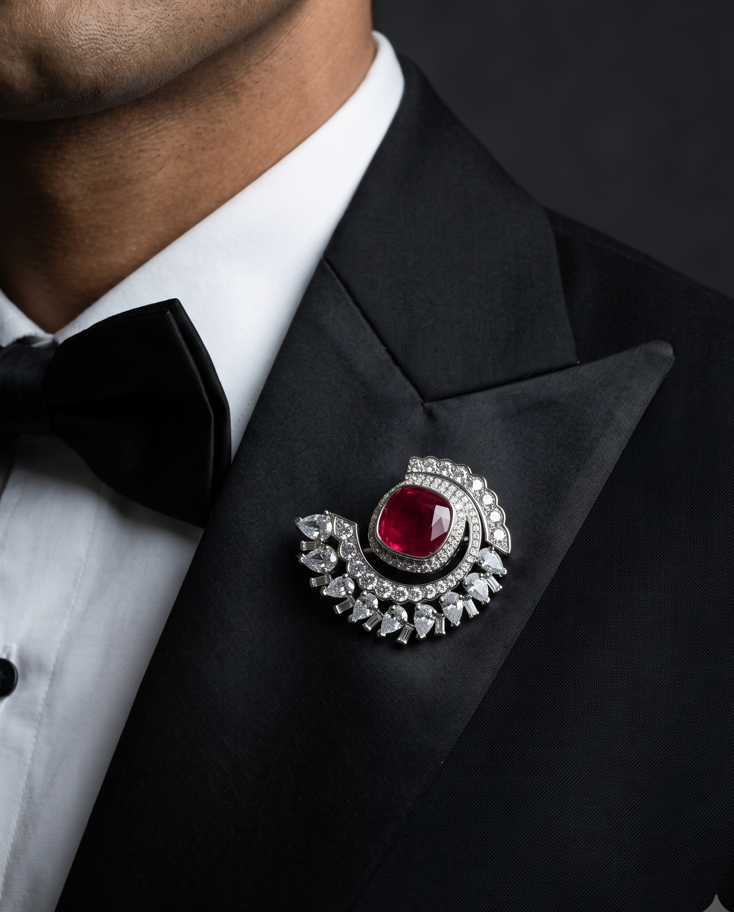 Pure Silver Ruby Arc Brooch