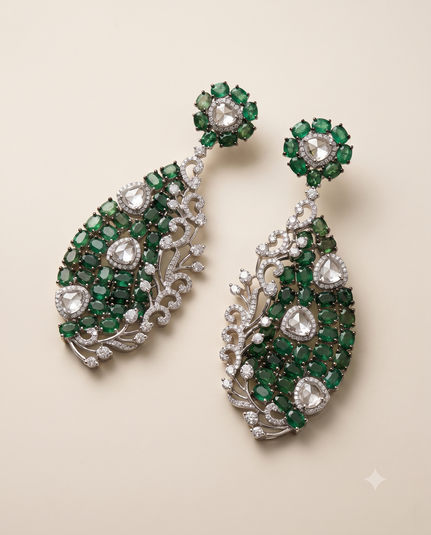 Emerald Plume Leaf Earrings