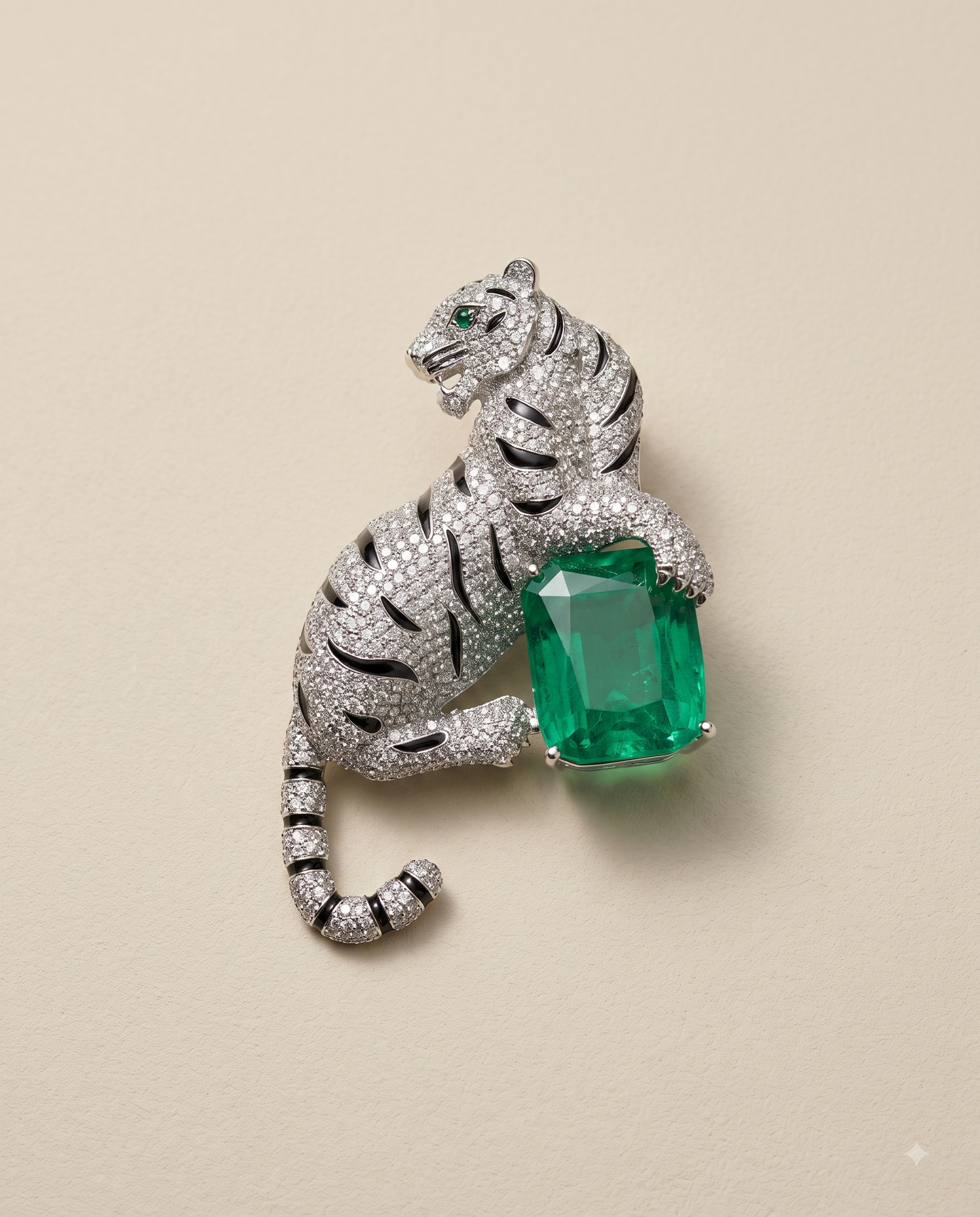 Dark Emerald Panther Brooch