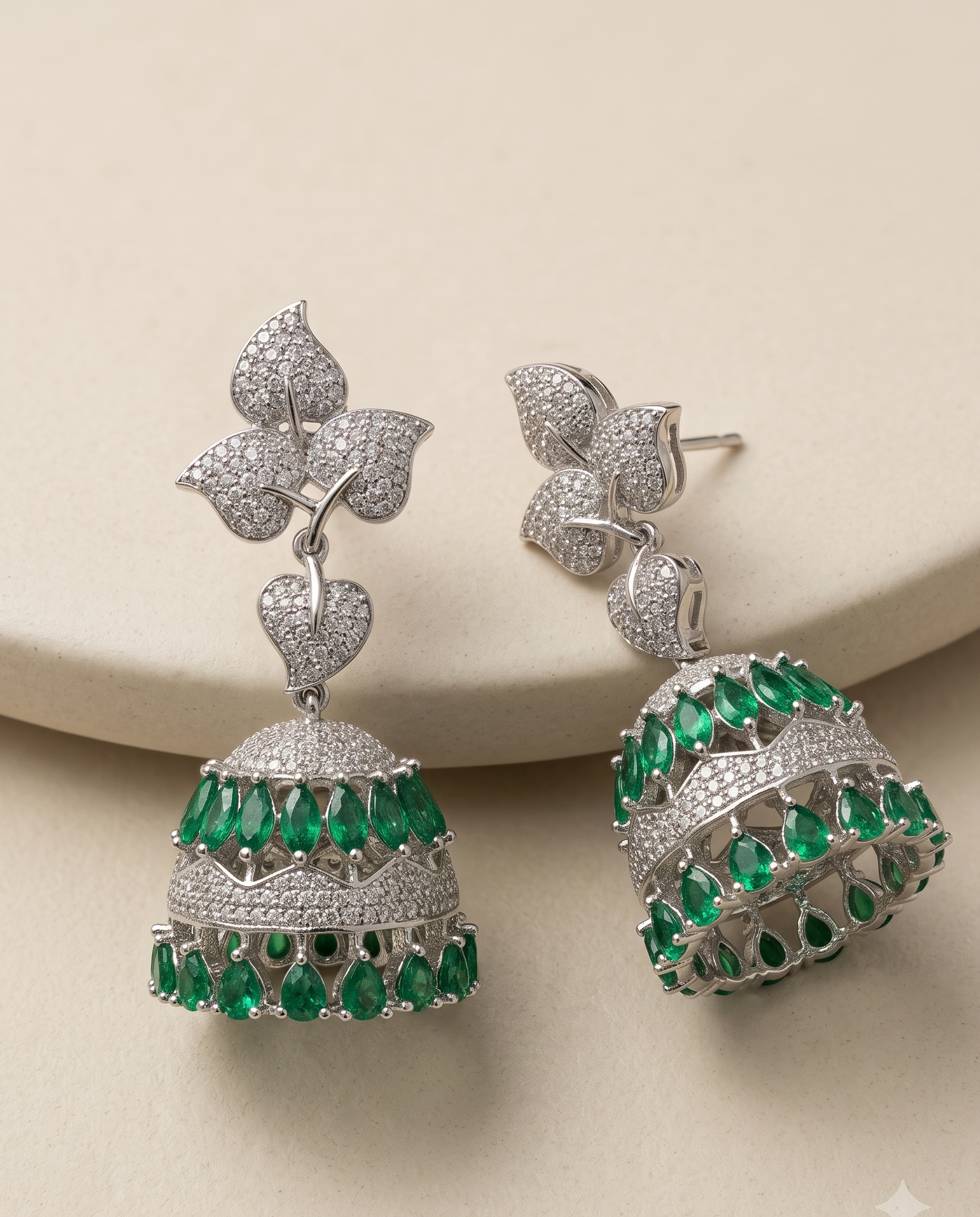 Elegant Green Diamond Jhumkas