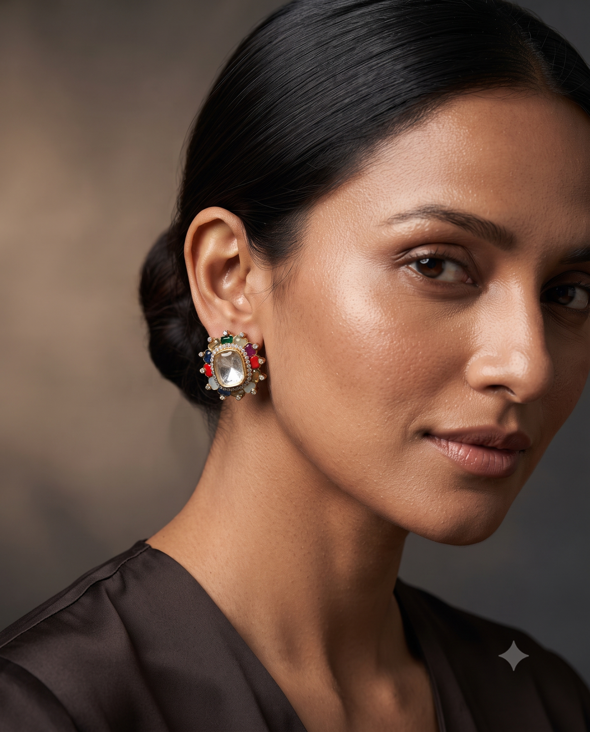 92.5 Silver Moissanite Navratna Studs