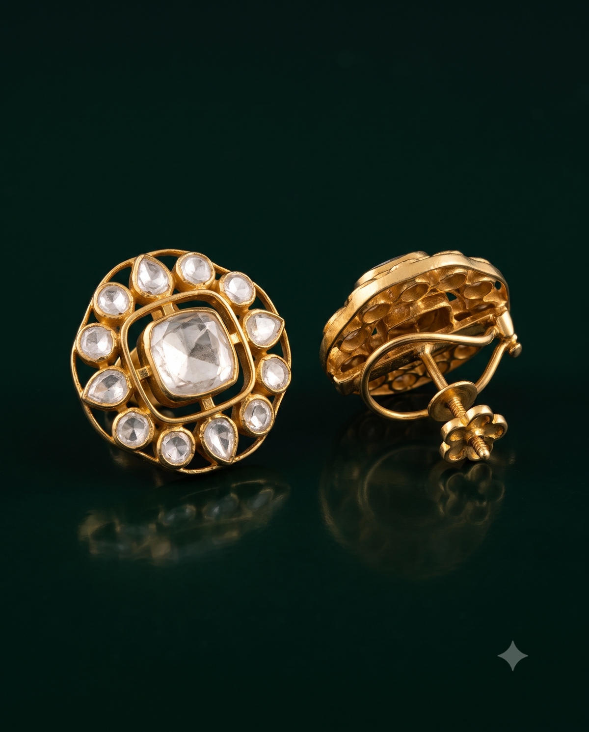 Pure Silver Moissanite Polki Regal Studs