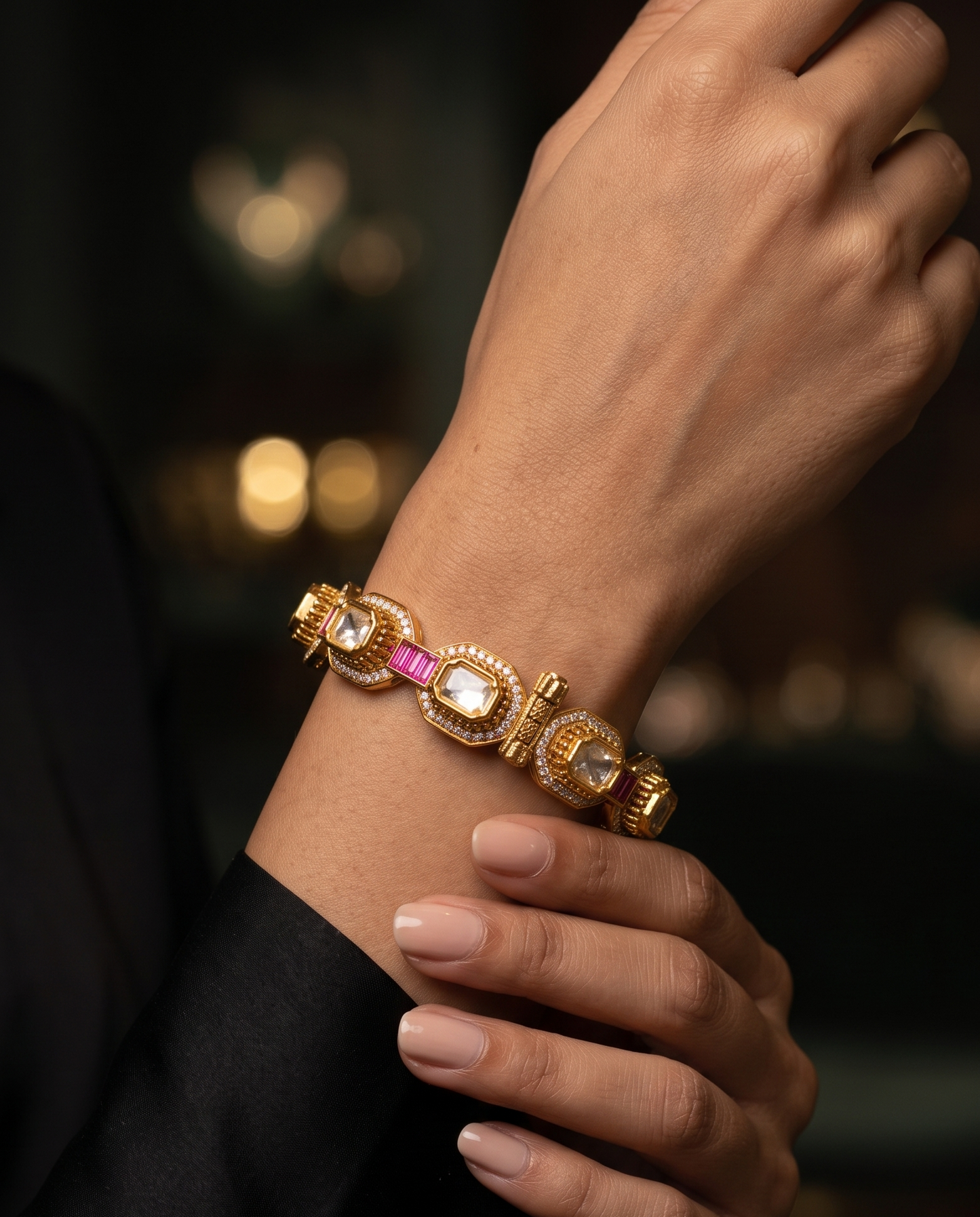 Ruby Polki Dual Kada Bracelet