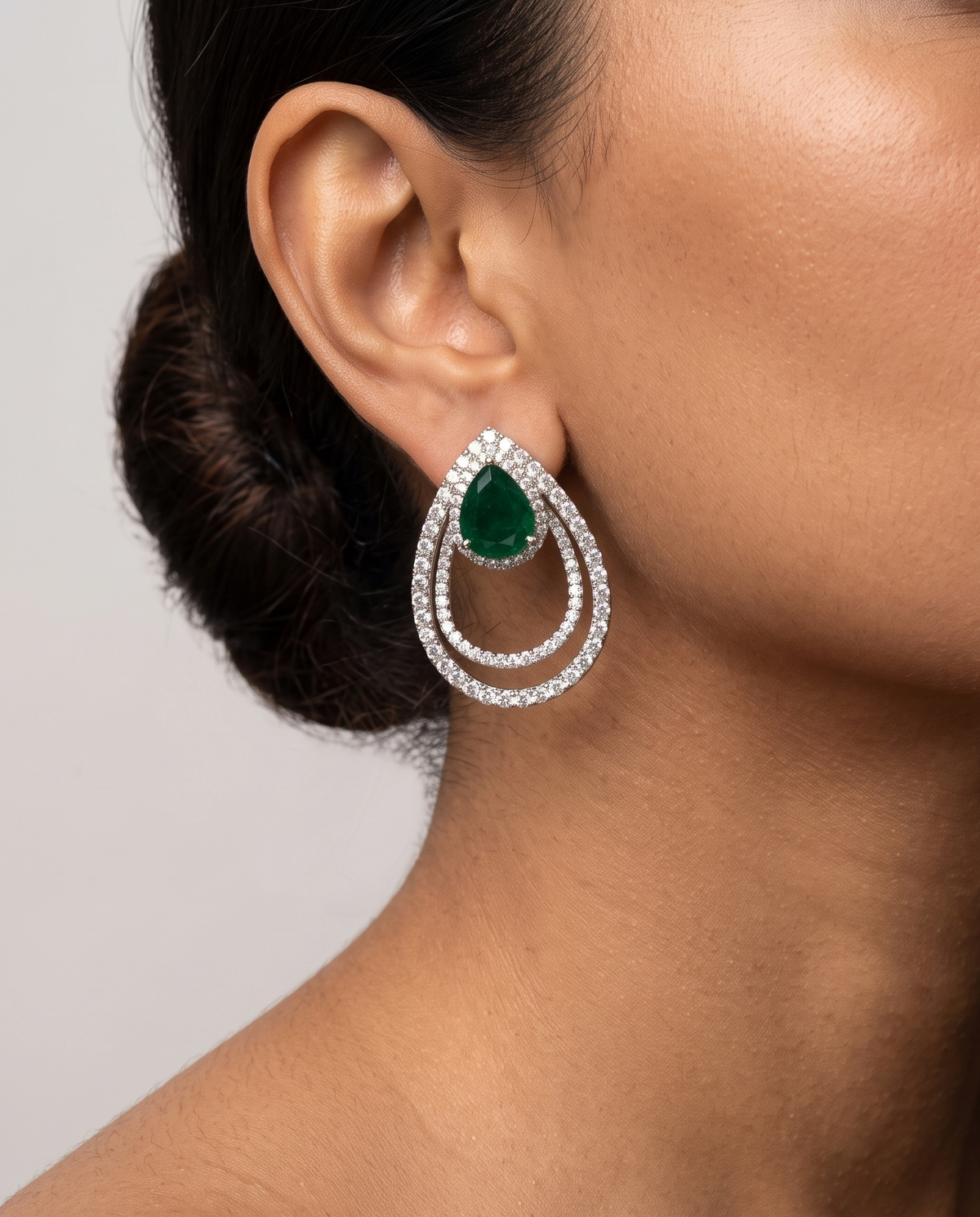 Duo Drop Emerald studs