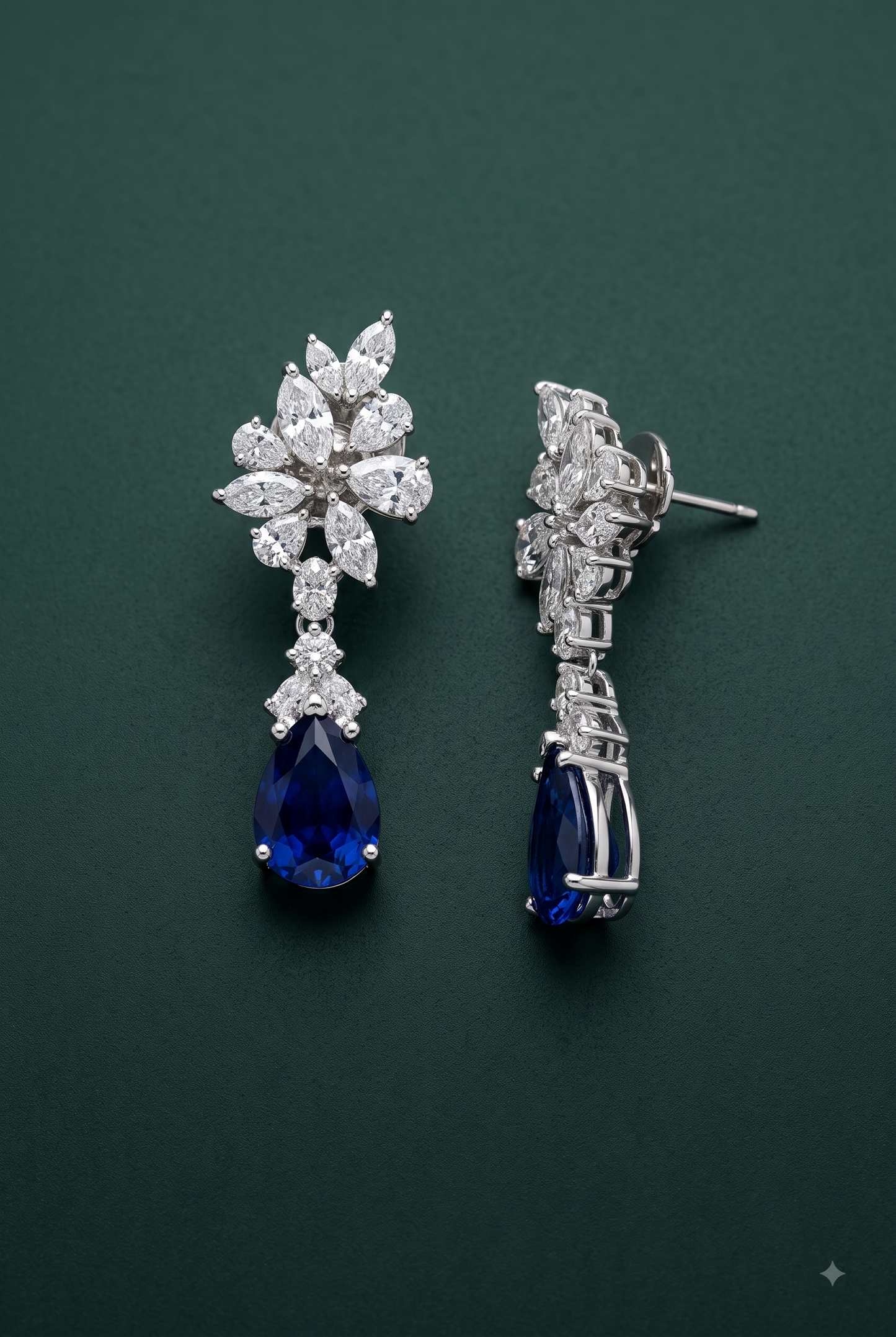 Pure Silver Sapphire Plume Earrings