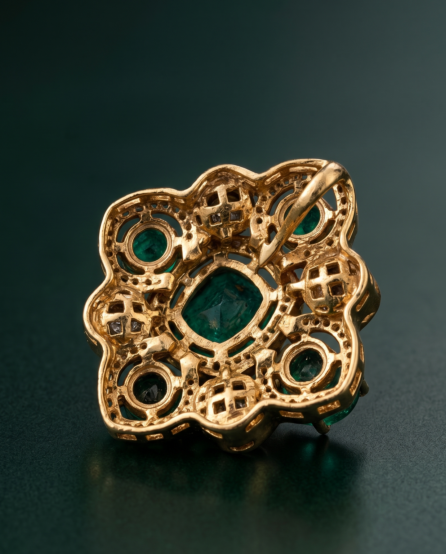 Pure Silver Emerald Polki Chain Pendant