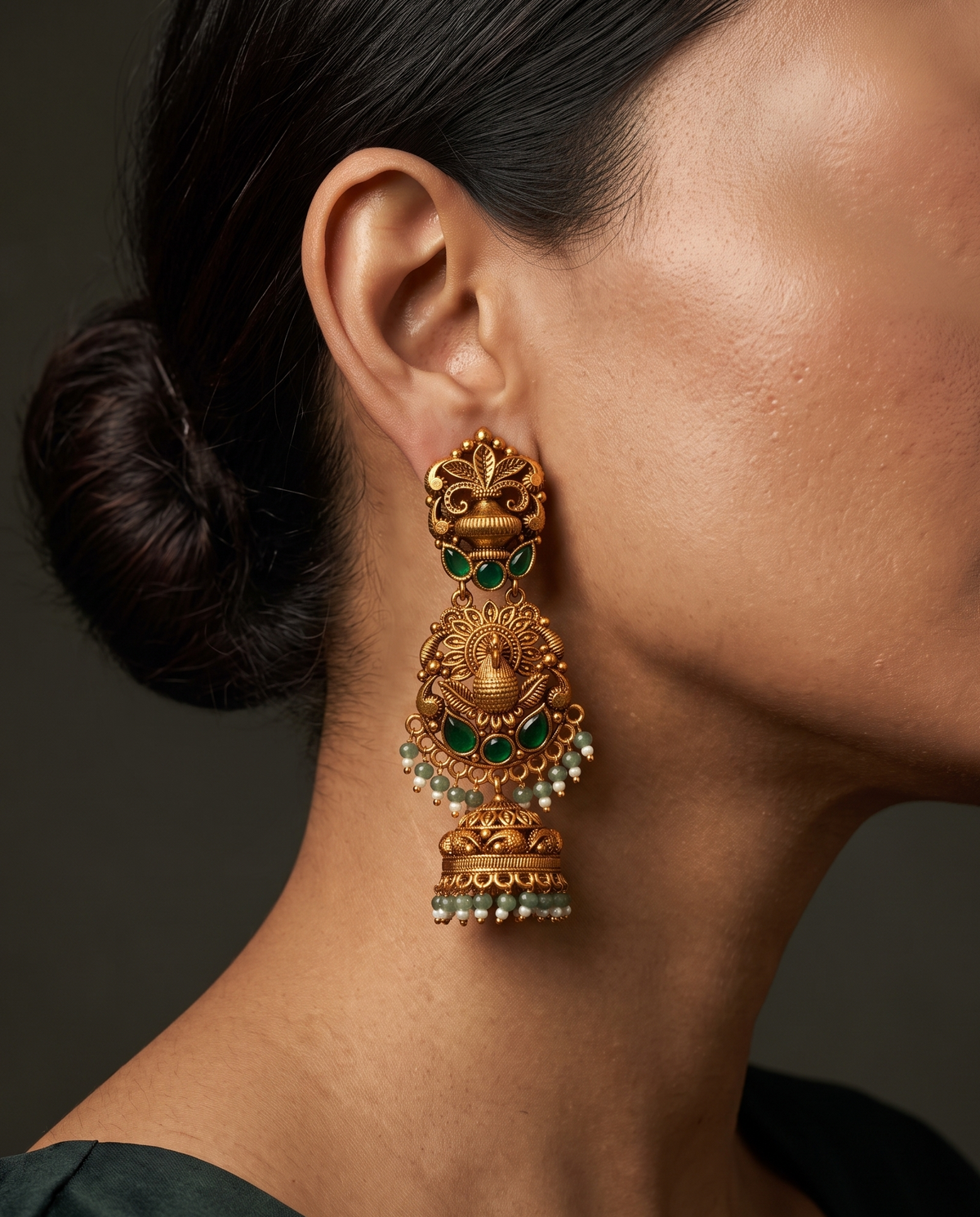 Golden Mayur Padma Jhumkas