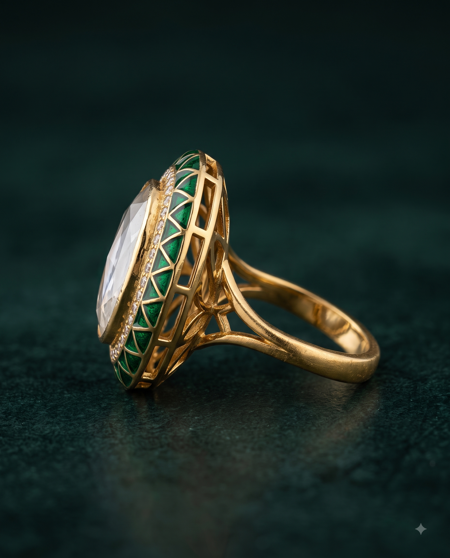 Pure Silver Polki Green Ring