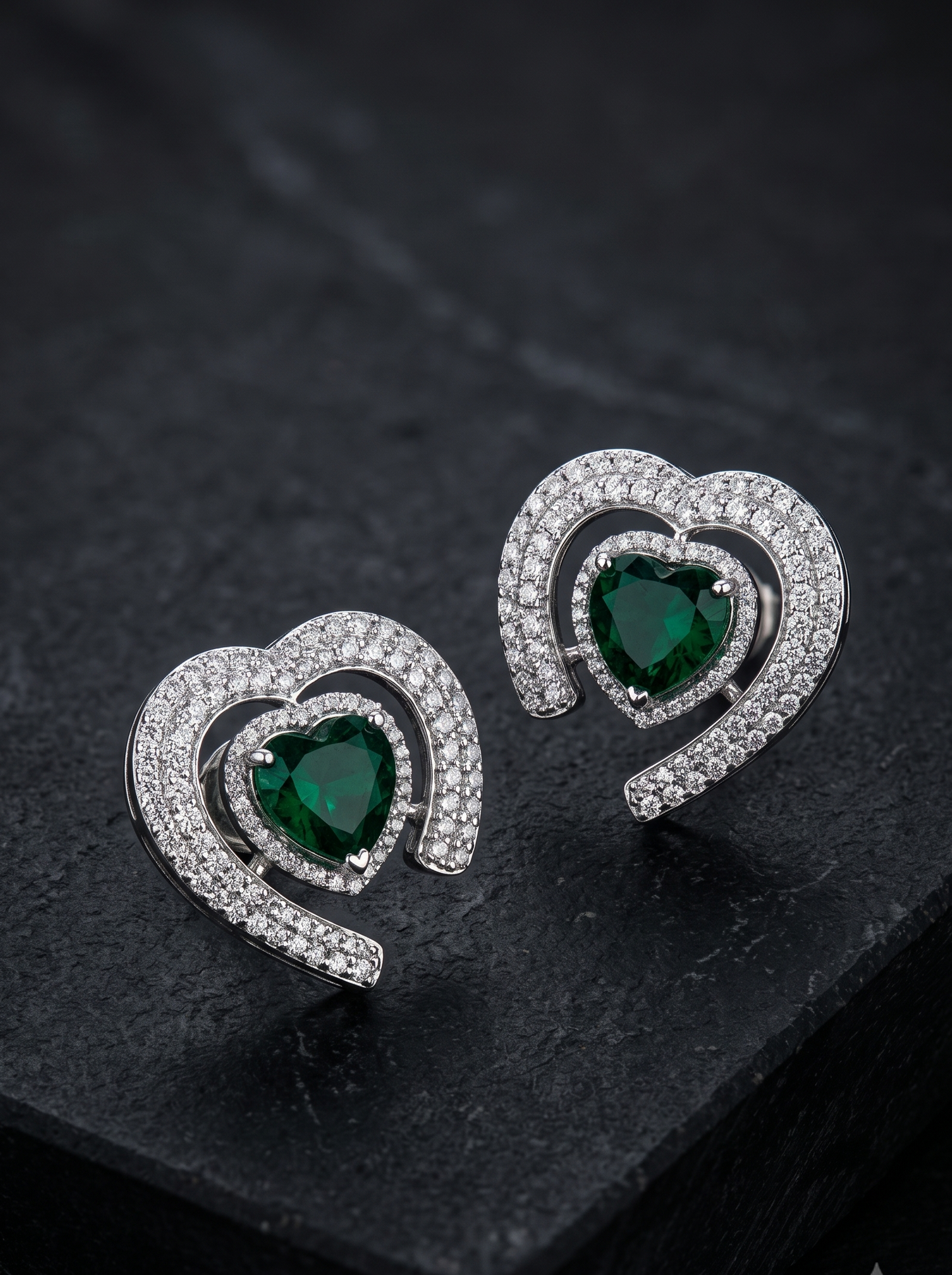Emerald Heart Statement Studs