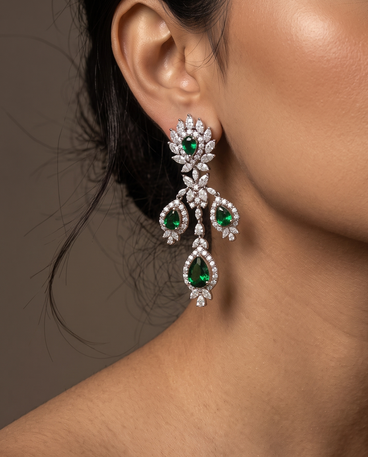 Classic Triple Emerald Danglers