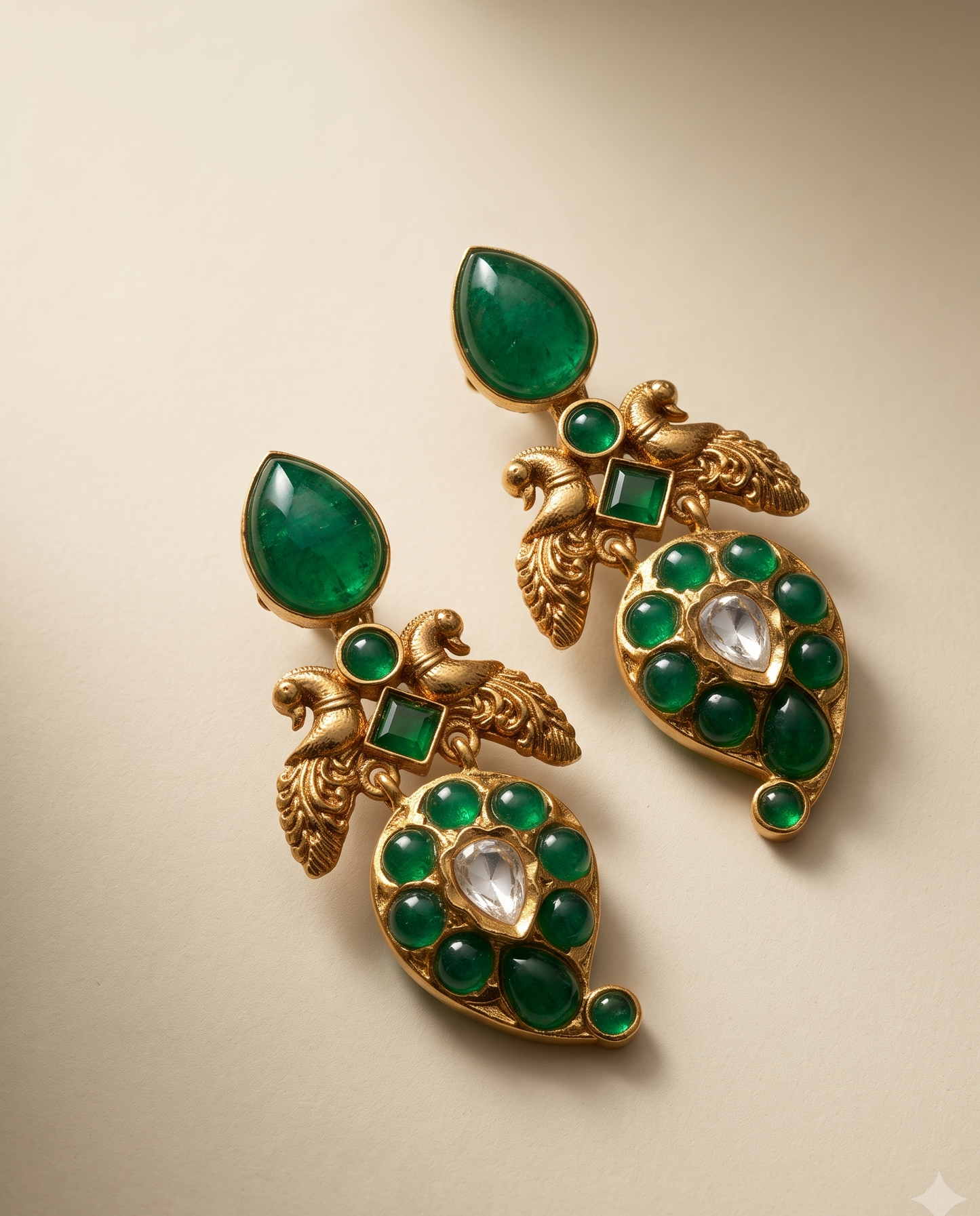 Green Peacock Motif Earrings