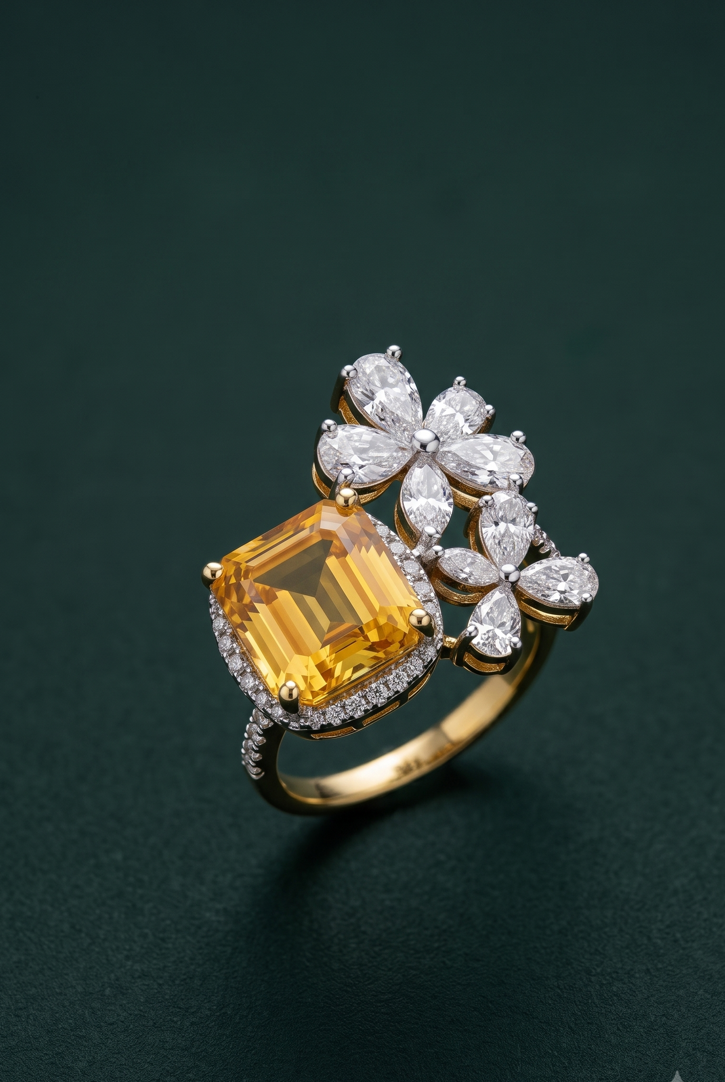 Pure Silver Citrine Floral Ring