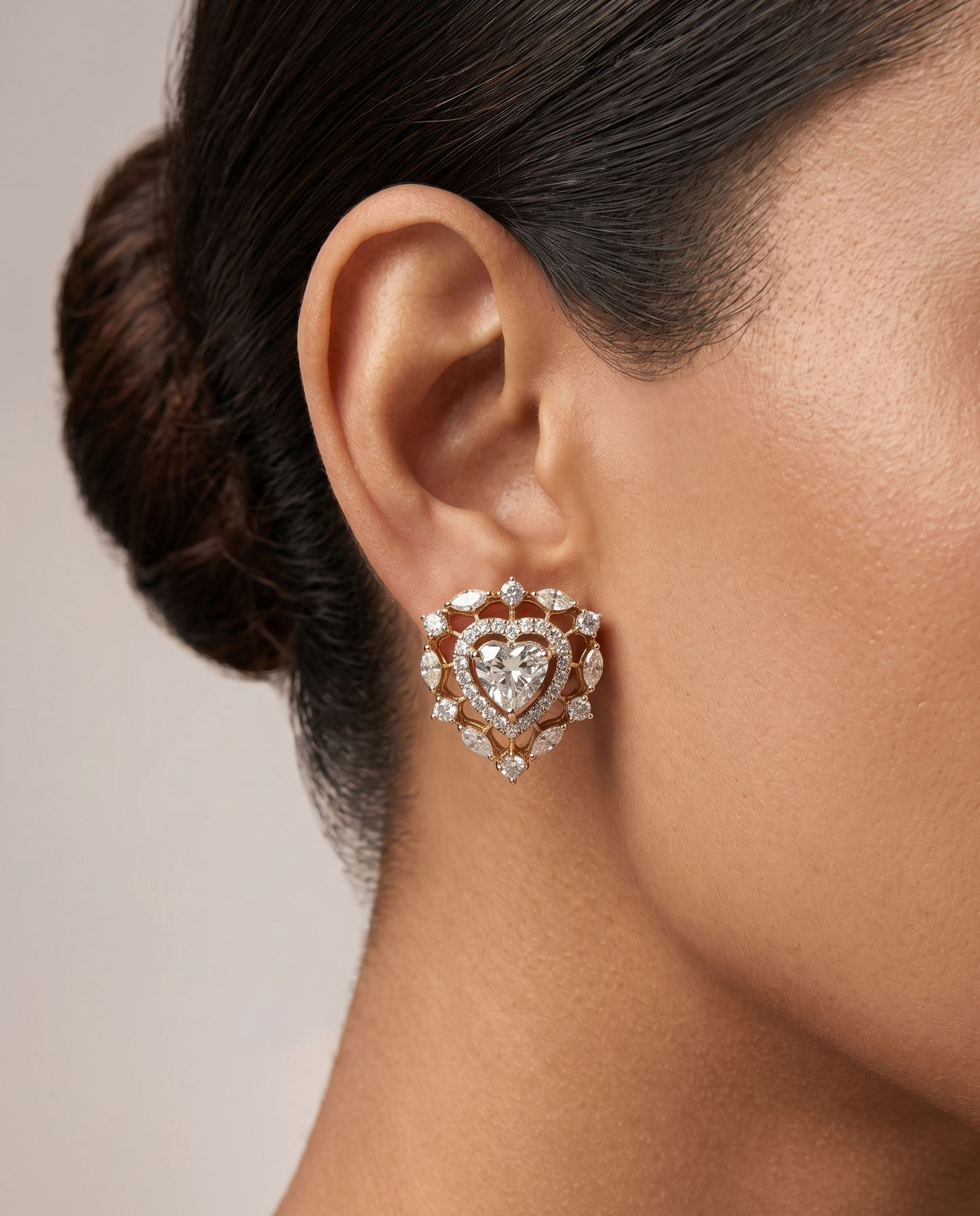 Pure Silver Heart Dual Halo Studs