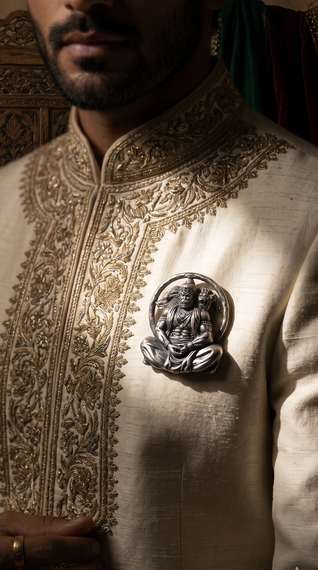 Pure Silver Divine Bajrang Brooch