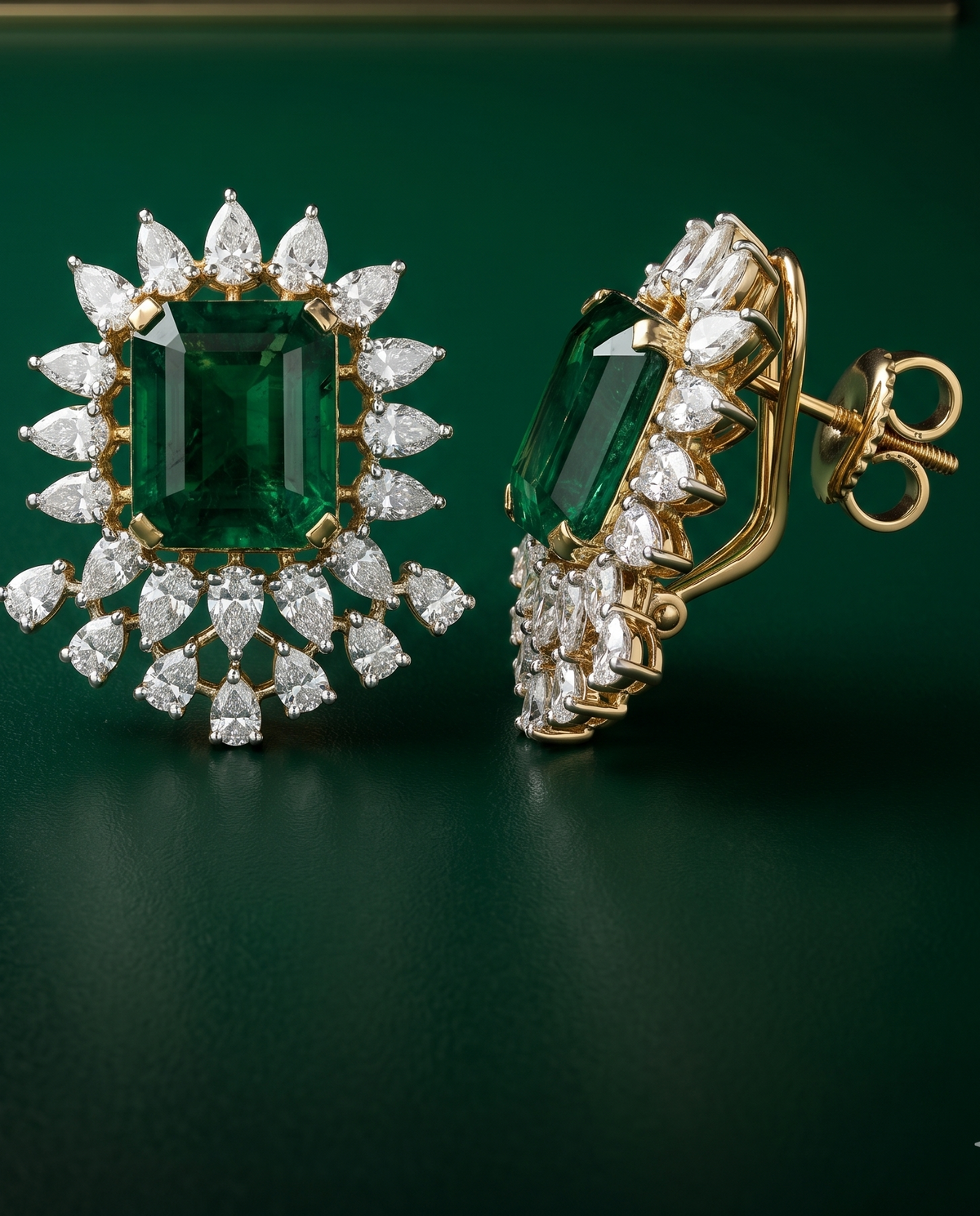 Pure Silver Emerald Crown Earrings