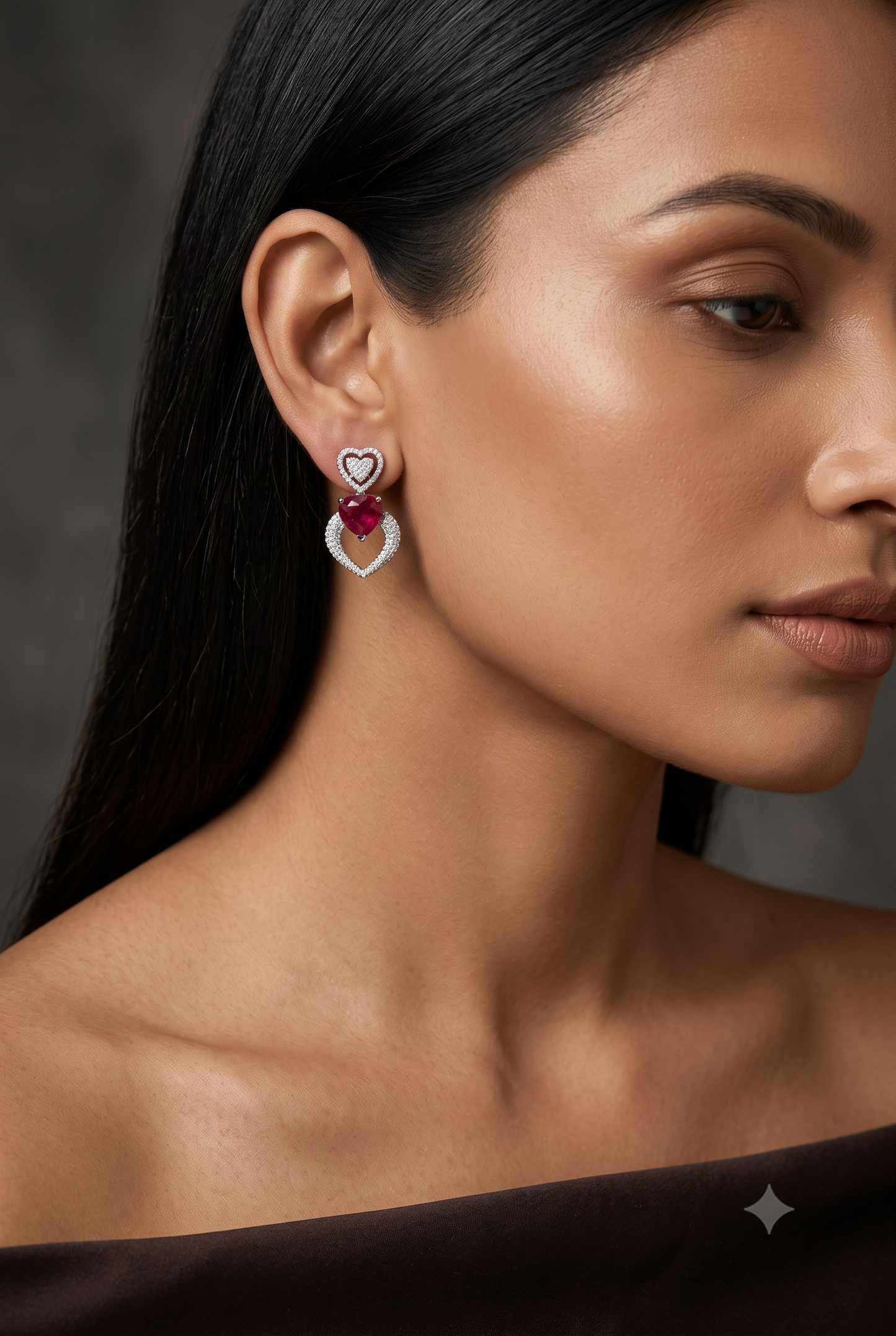 Ruby Heart Noir Studs