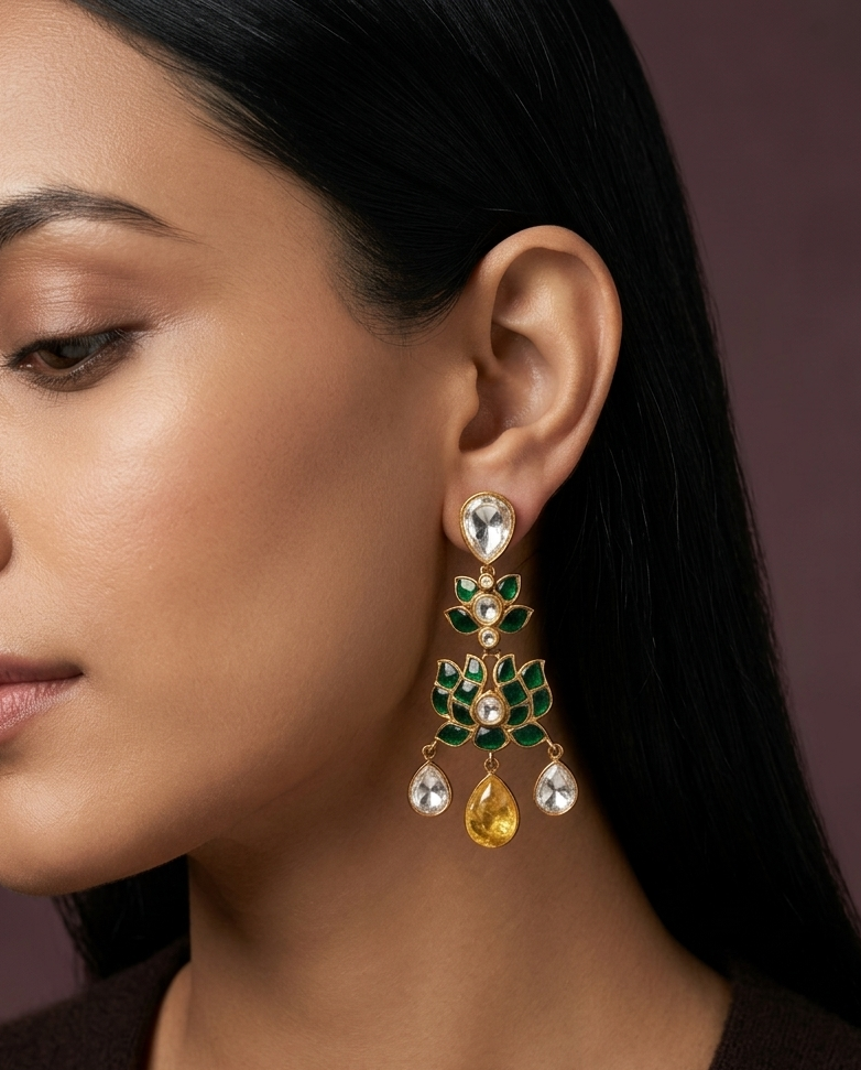 Meenakari Lotus Earrings