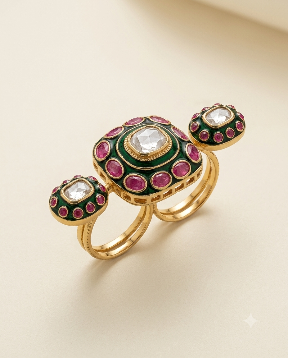 Meenakari Dual Finger Ring