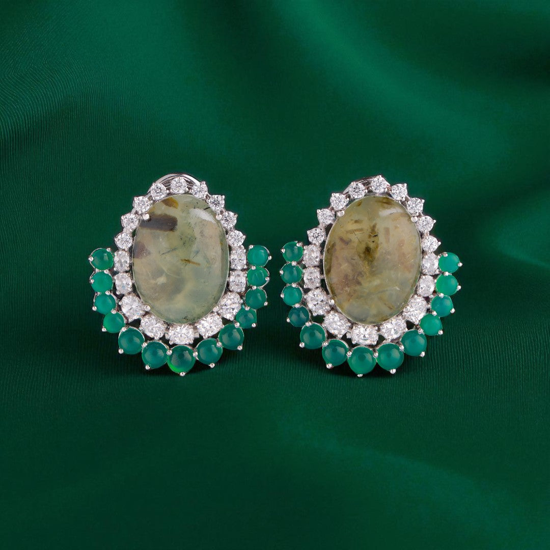 92.5 Silver Verdant Oval Studs
