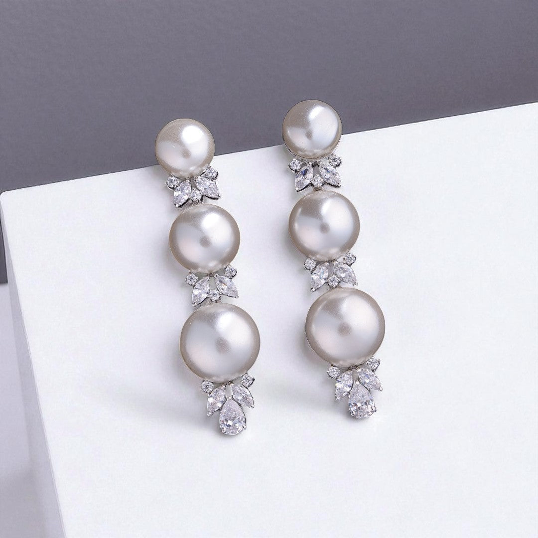 92.5 Silver Triple Pearl Drops