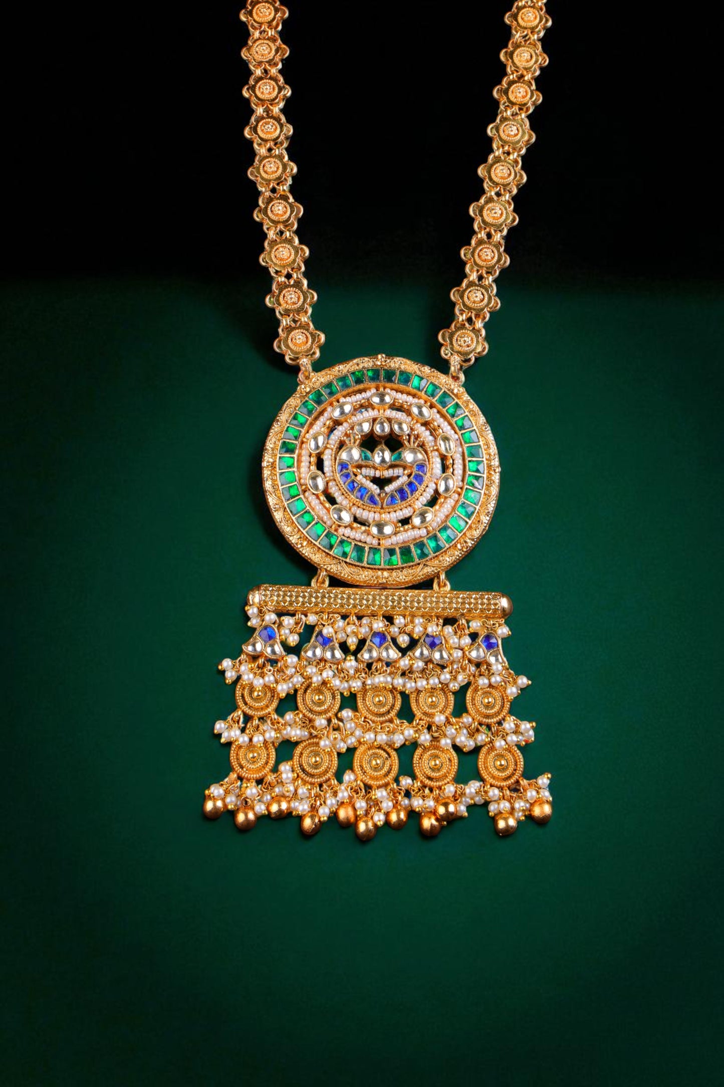 Silver Emerald Sunburst Necklace